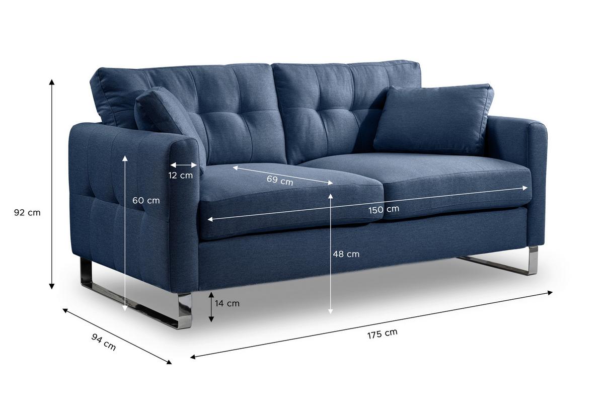 2-Sitzer-Sofa Hera Dunkelblau - Chromfarben/Dunkelblau, Basics, Holz/Textil (172/92/94cm) - MID.YOU