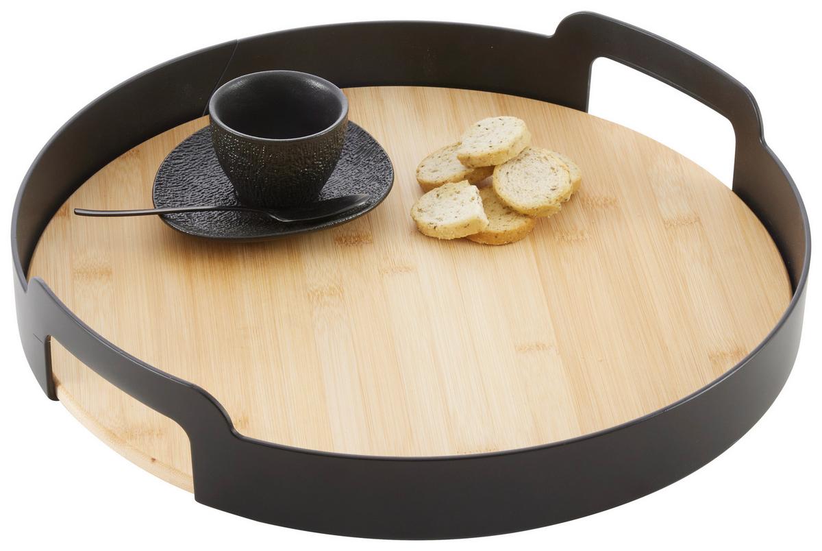 Serviertablett Betty Rund Schwarz/Natur - Schwarz, MODERN, Naturmaterialien/Kunststoff (37,5/7cm) - Mömax