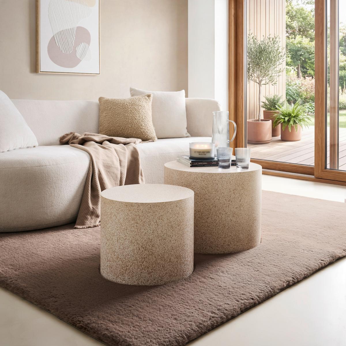 Beistelltisch Paul Beige Steinoptik, 2er Set - Sahara, MODERN, Holzwerkstoff (48/38/38/32cm) - Mömax