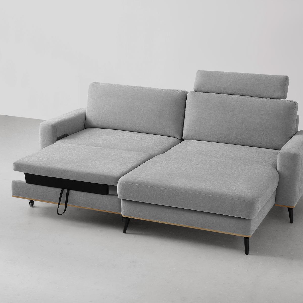 Wohnlandschaft Romeo Grau mit Bettfunktion - Schwarz/Grau, KONVENTIONELL, Holz/Textil (234/87/167cm) - Zandiara
