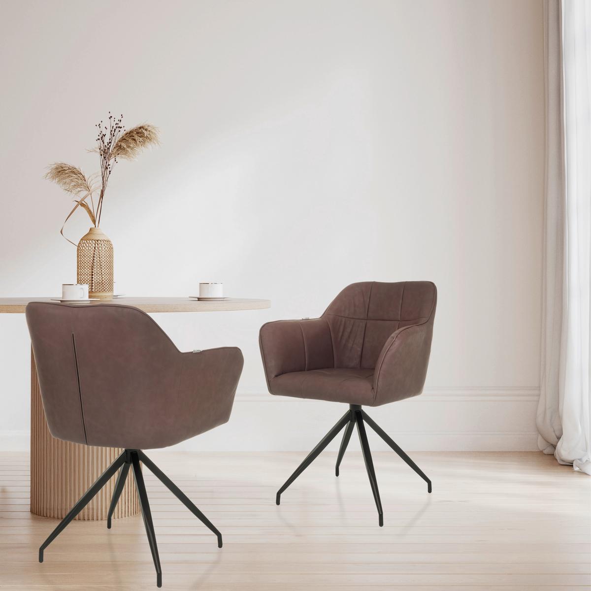 Naslanjač Elverum Spu, Temno Rjava - črna/temno rjava, Moderno, kovina/usnje (61/90/56cm) - MID.YOU