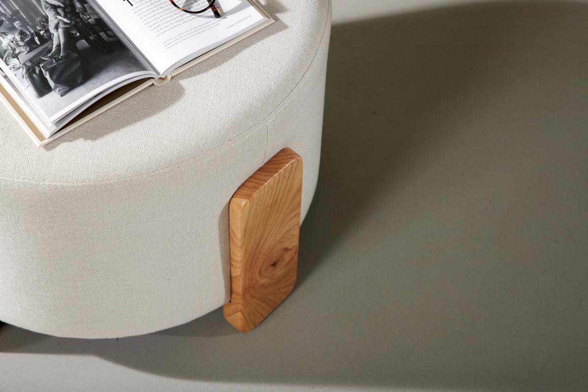 POUF COFFEY - Hellbraun/Weiß, Design, Holz/Textil (52.5/43/52.5cm) - Livetastic