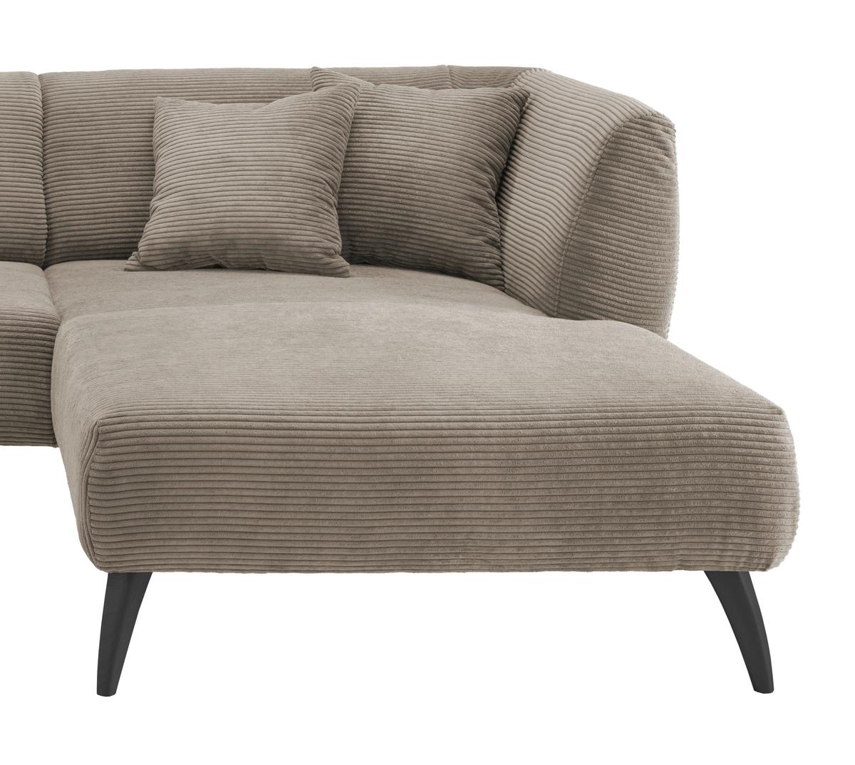 Wohnlandschaft Colori Graubraun Cord - Graubraun/Schwarz, MODERN, Holz/Textil (264/160cm) - MID.YOU