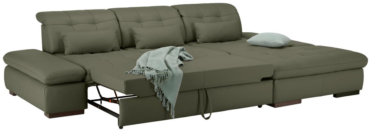 Wohnlandschaft Sanfino Leder Anthrazit - Chromfarben/Anthrazit, KONVENTIONELL, Leder/Metall (305/79-96/199cm) - Premium Living