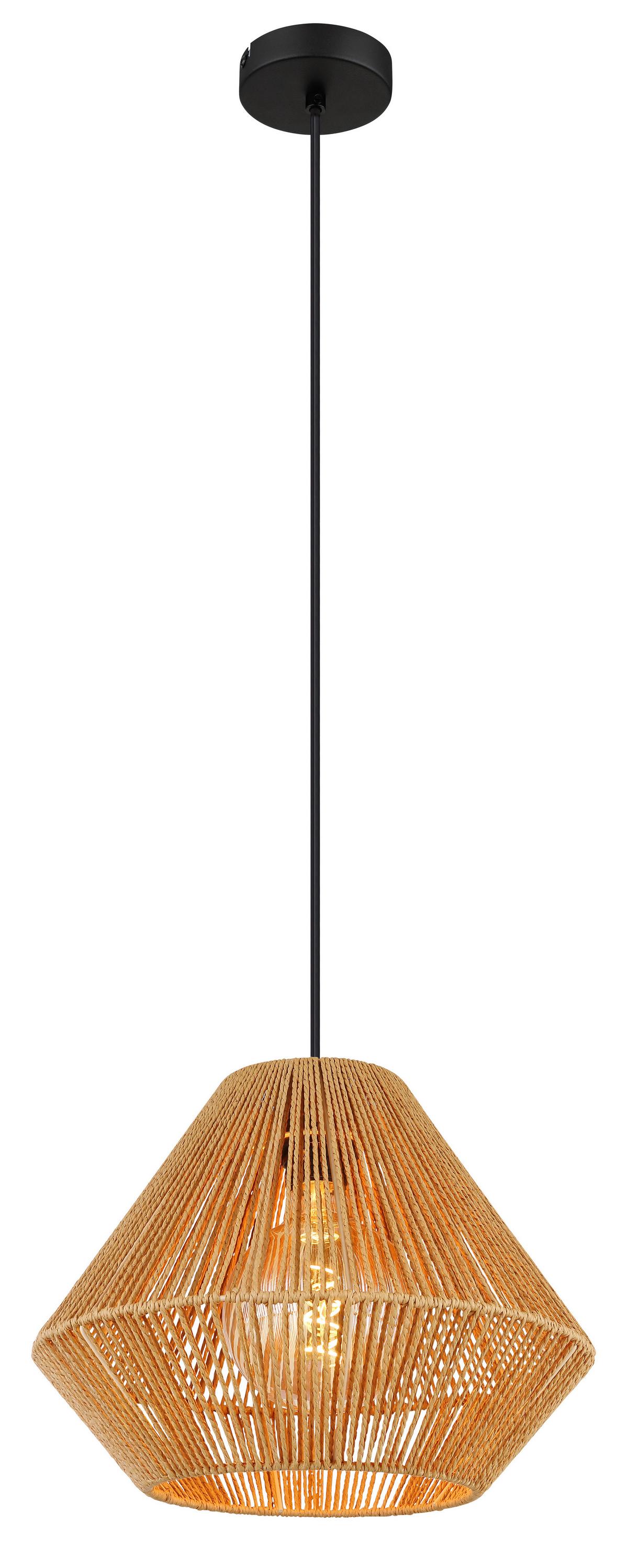 Hängeleuchte Houdini Naturfarben max. 15 Watt - Schwarz/Naturfarben, Natur, Naturmaterialien/Kunststoff (35/120cm) - Globo