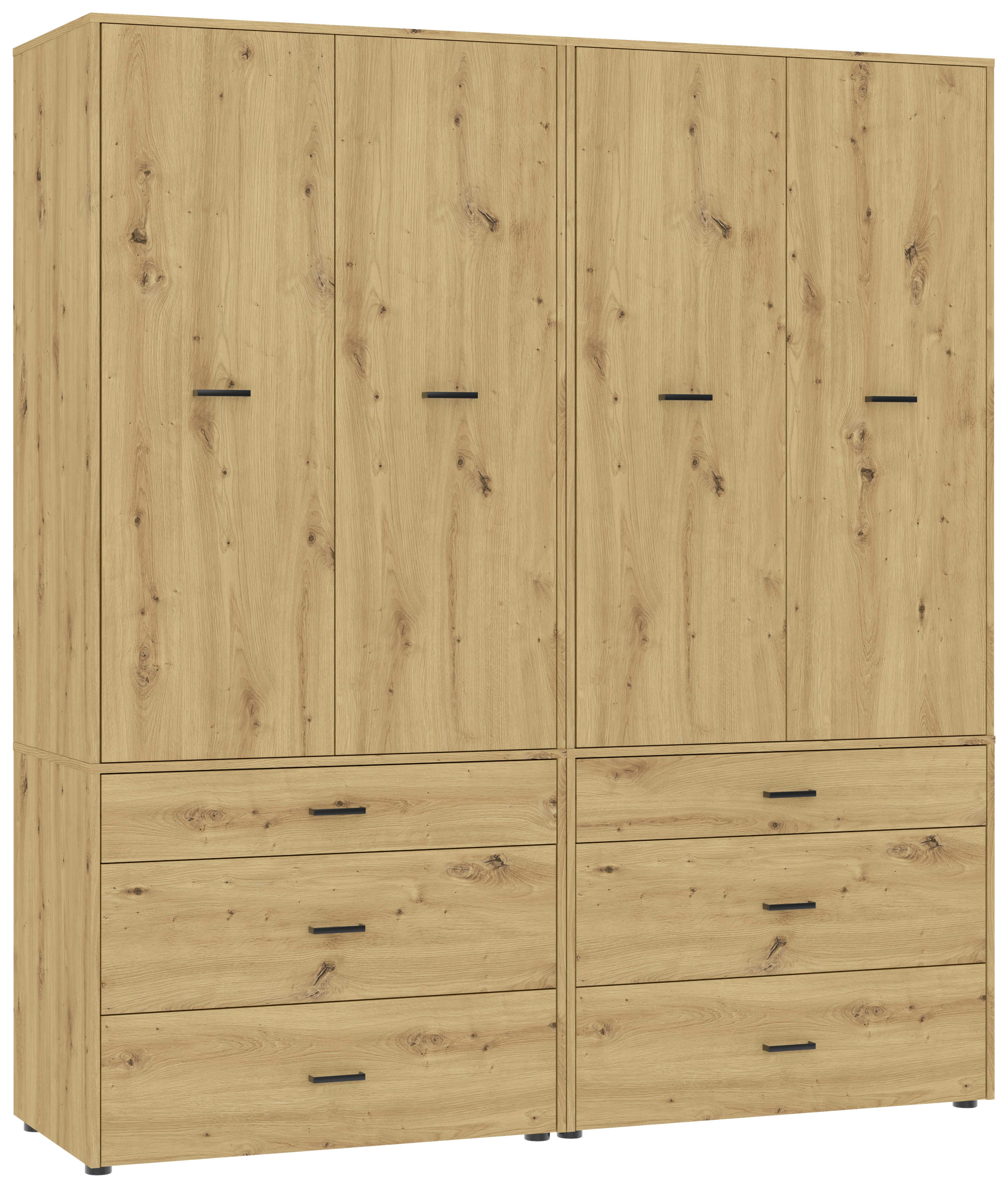 Kleiderschrank Kivo Eiche Artisan - Schwarz/Eiche Artisan, Basics, Holzwerkstoff/Kunststoff (180/199,6/52,1cm) - Based