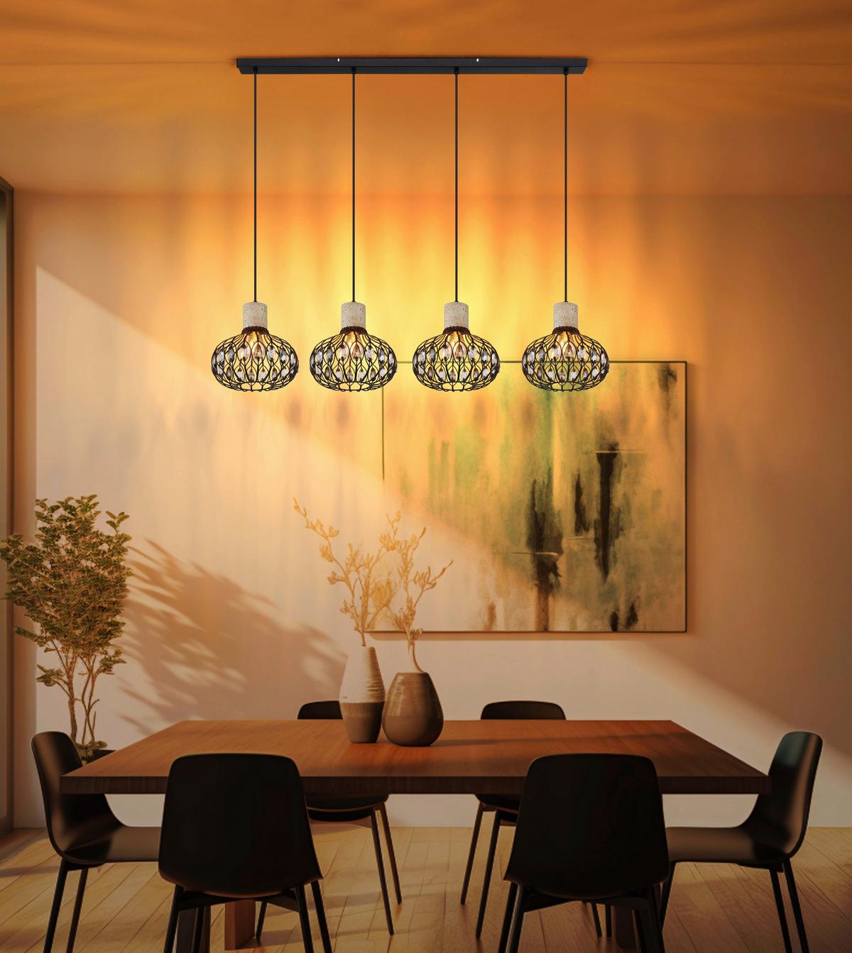 HÄNGELEUCHTE 15778-4H DORTHY - Klar/Schwarz, Design, Glas/Kunststoff (115/25/150cm) - Globo