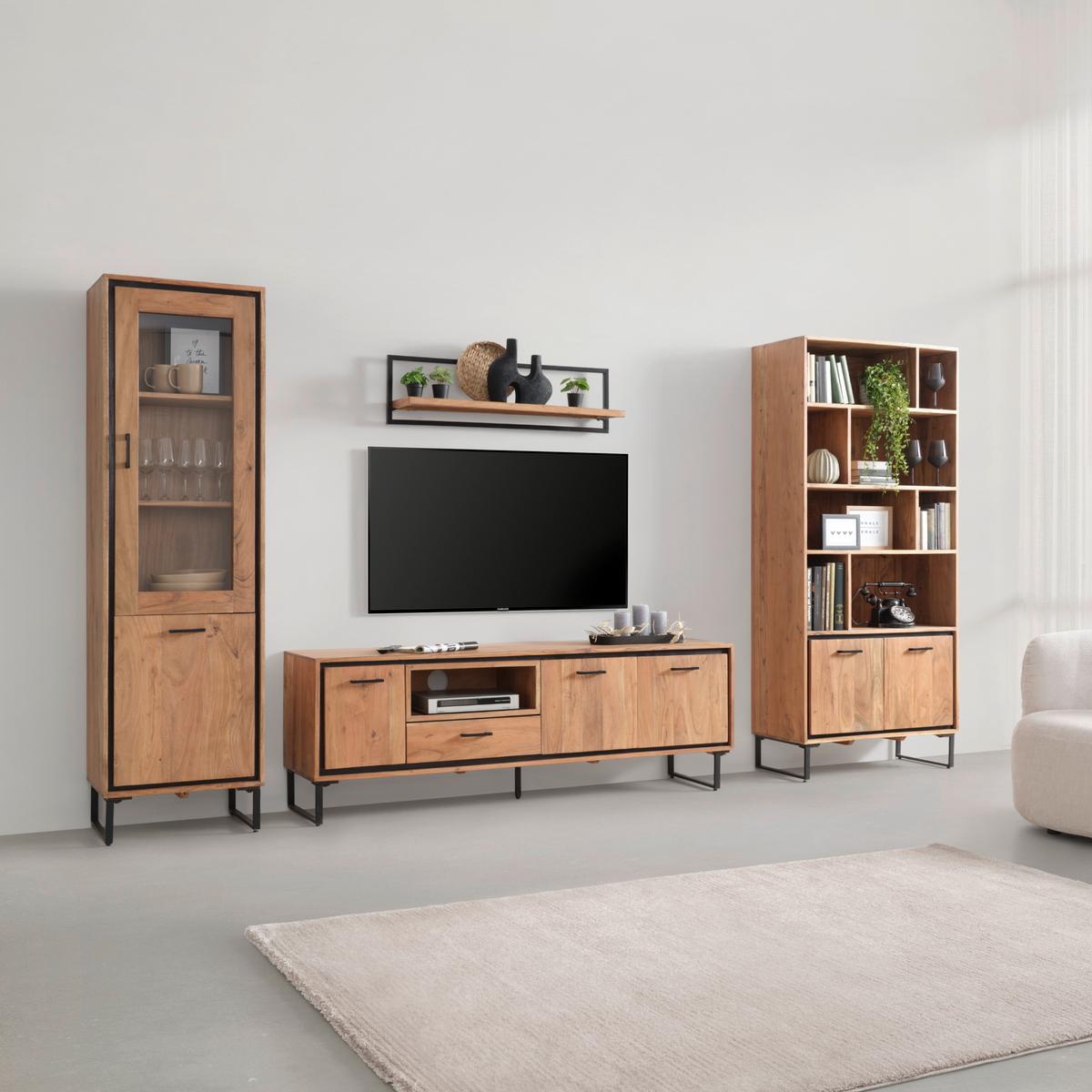 Tv-element Shiva Akacijev Les - črna/barve akacije, Moderno, kovina/les (177/60/40cm) - Zandiara