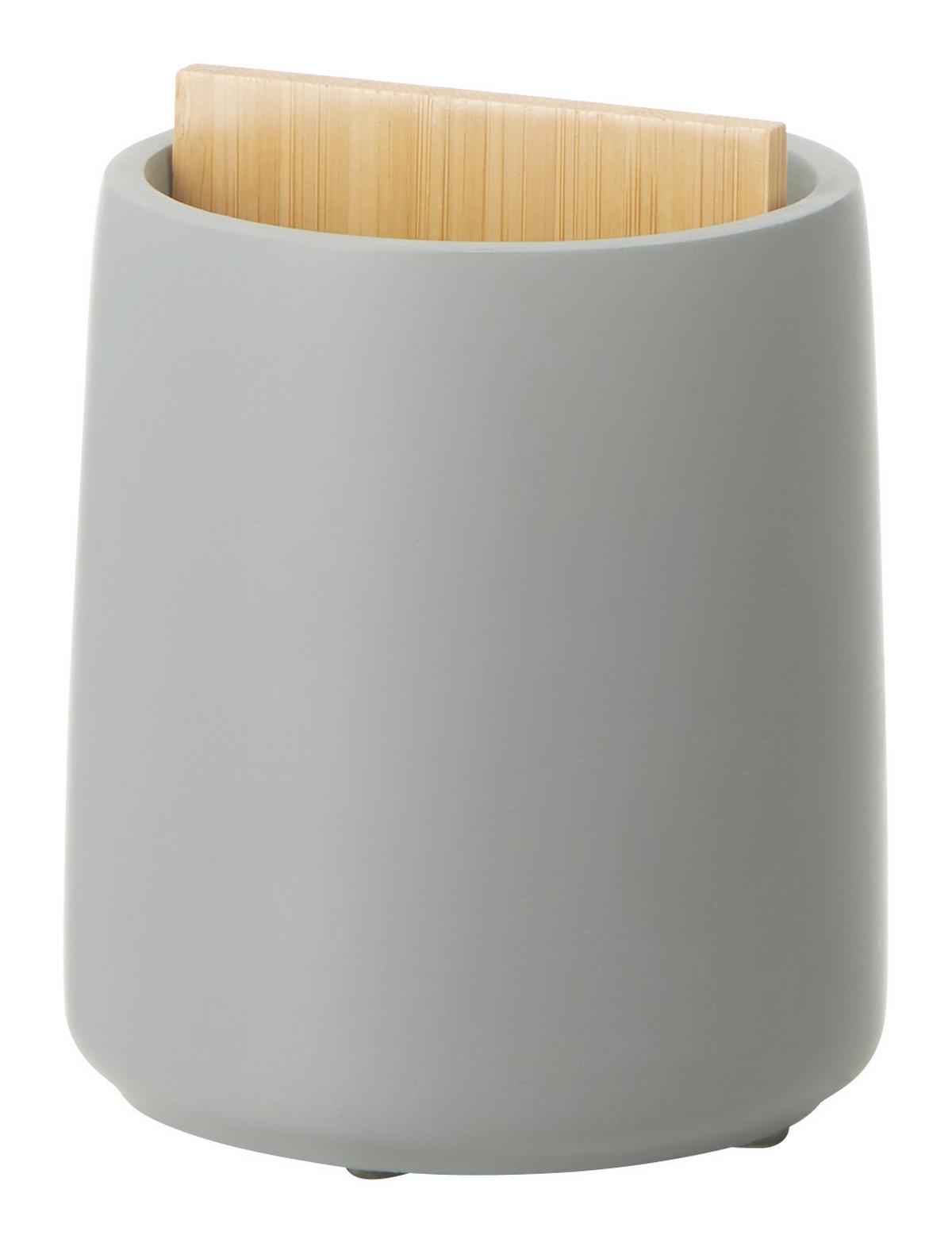Zahnbürstenhalter Kim aus Stein/Bambus - Naturfarben/Grau, Holz/Stein (8/10,5cm)