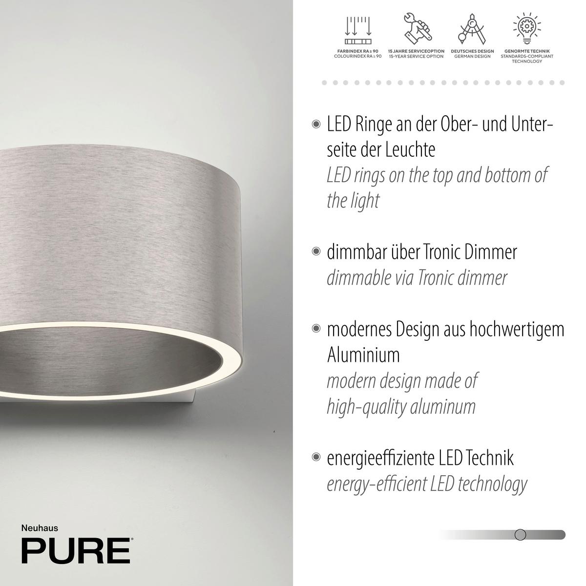 KINKIET LED 8561-95 PURE CLIPSE - kolor aluminiowy, Design, tworzywo sztuczne/metal (18,5/15/8cm) - Neuhaus PURE