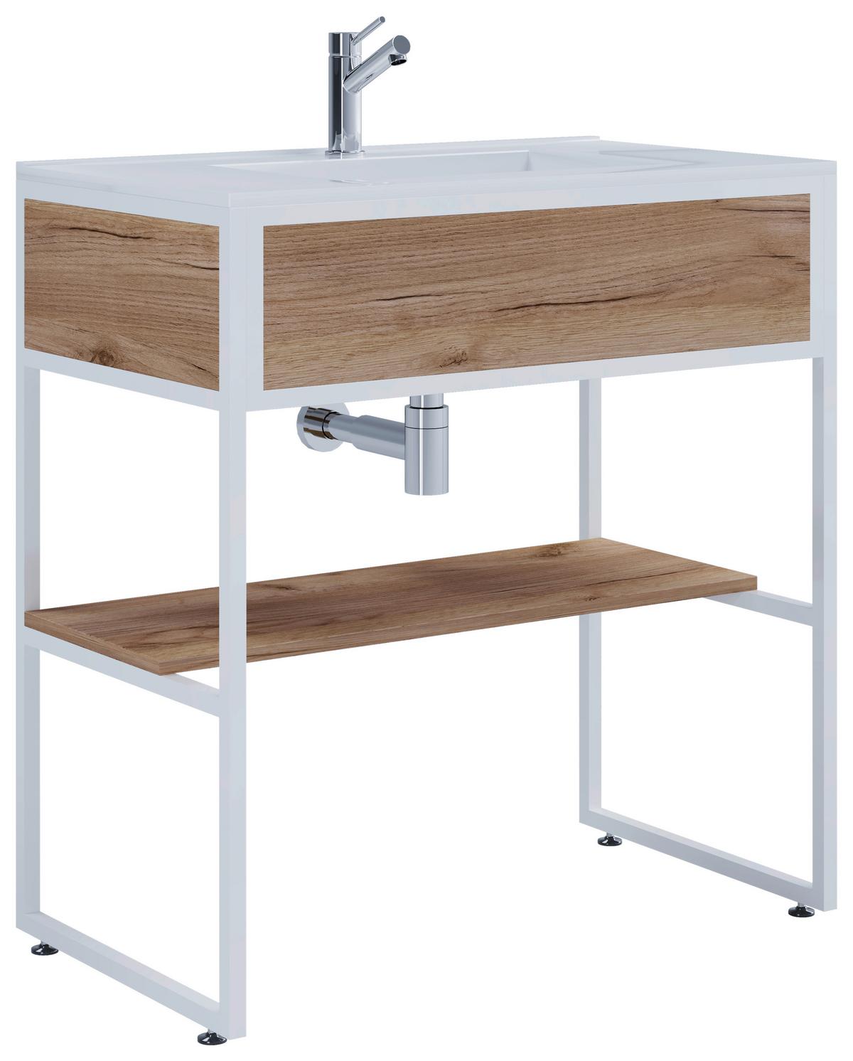 Kombiniran Umivalnik Bitila 80, Bela, Barva Hrasta - bela/medeni hrast, Moderno, kovina/leseni material (80cm) - MID.YOU