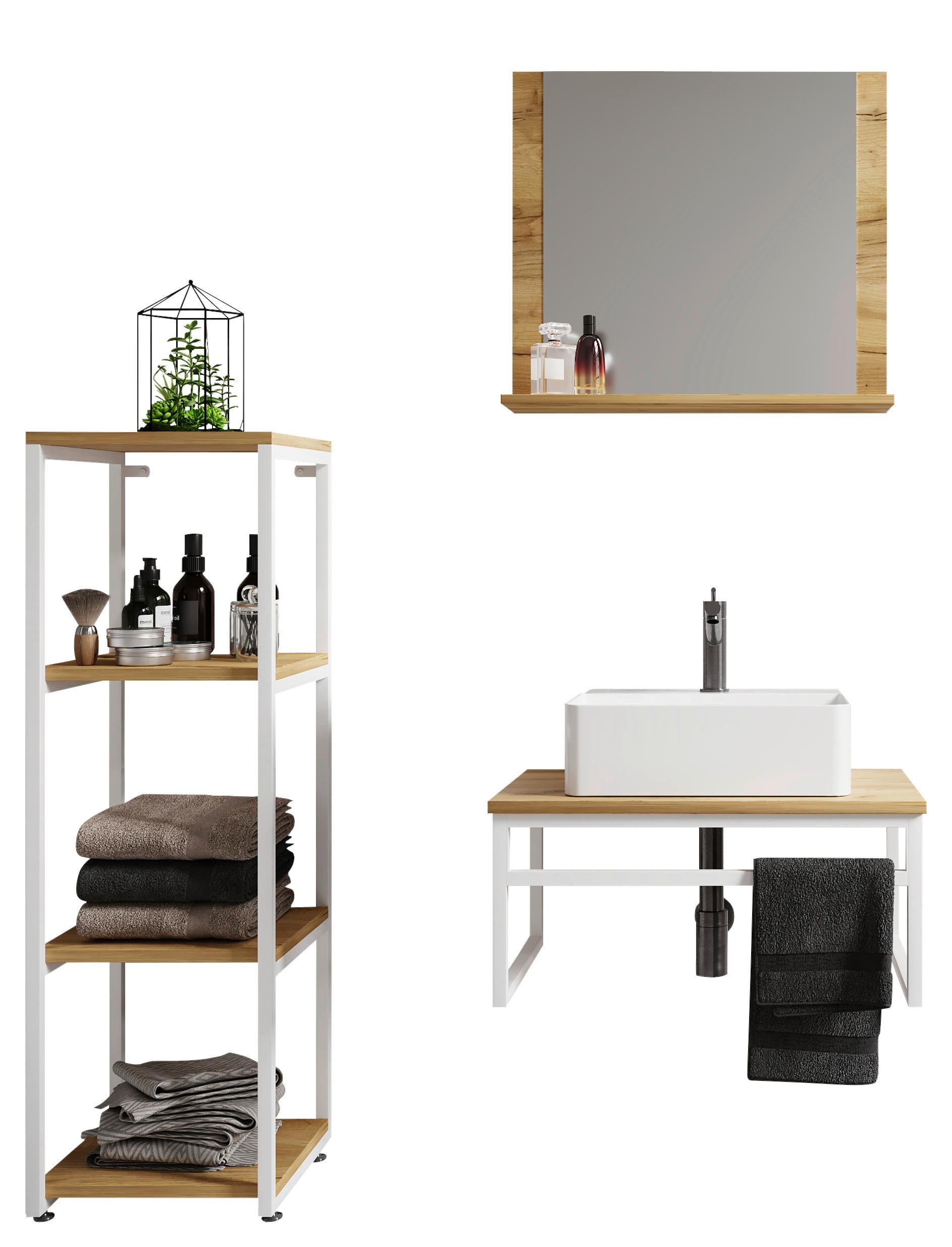 Kopalnica Bitila 60, Bela, Barva Hrasta, 4-Delno - črna/bela, Moderno, kovina/umetna masa (95cm) - MID.YOU