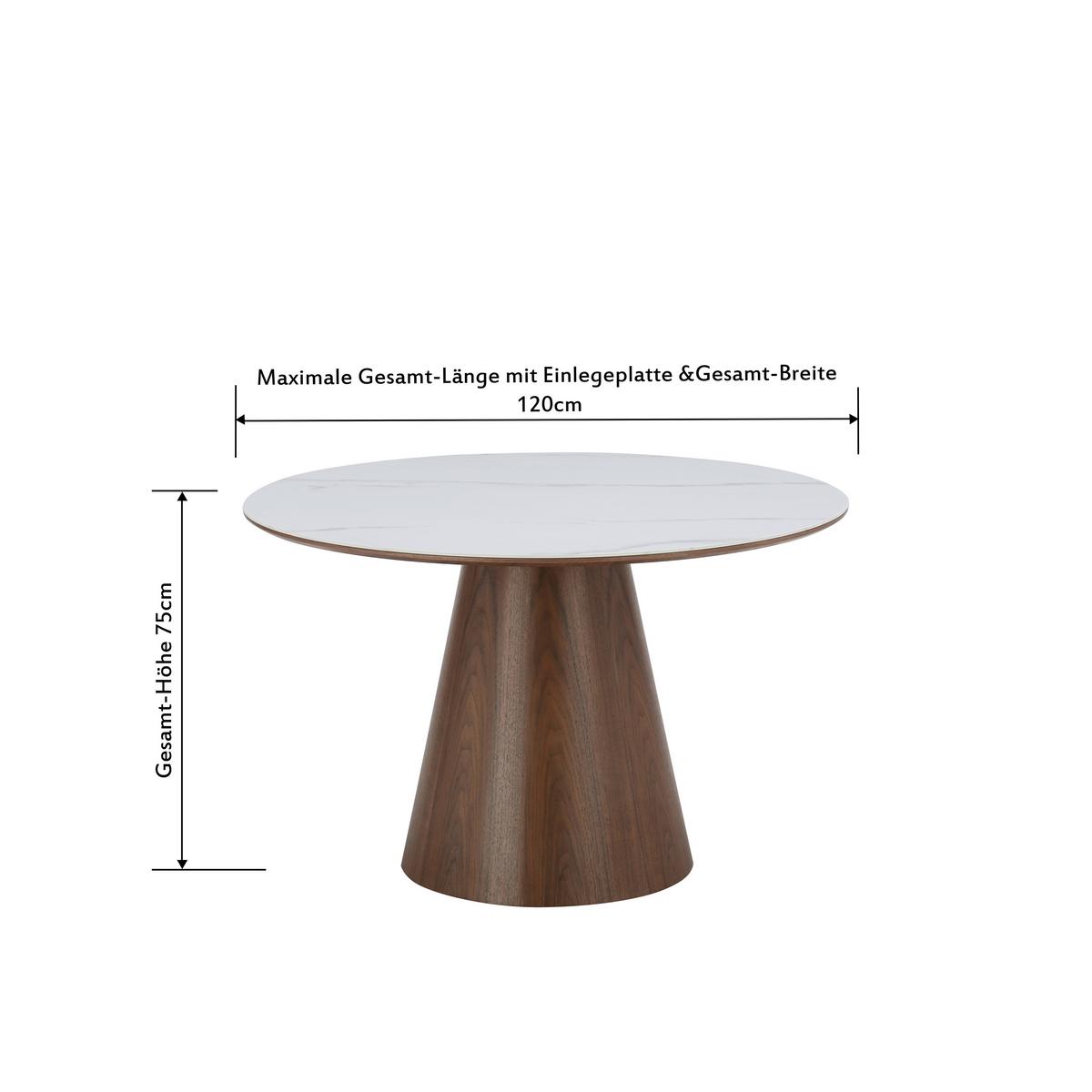 Jedilna Miza Aiden, Bela, Barva Oreha, Ø 120cm - barva oreha/bela, Moderno, leseni material/les (120/75cm) - MID.YOU