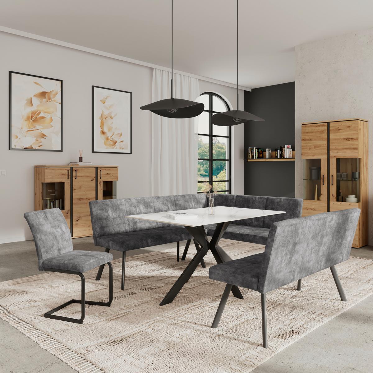 Klop Milos, Siva - siva/črna, Moderno, kovina/tekstil (140/85/60cm)