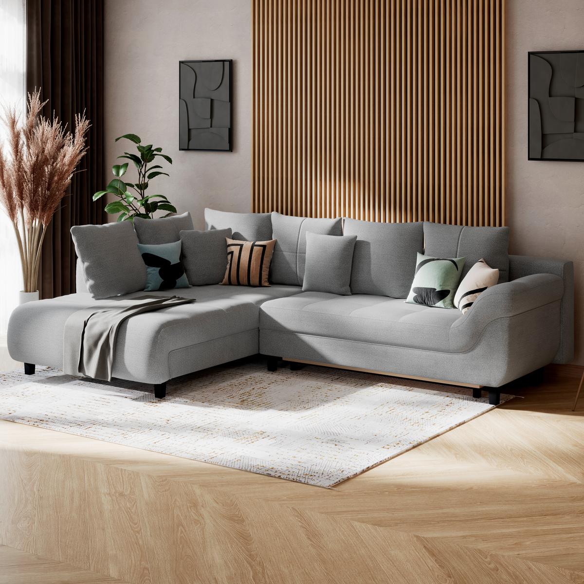 Kutna Garnitura Mendoza - plavkastosiva/crna, Konvencionalno, tekstil (197/309cm) - Modern Living