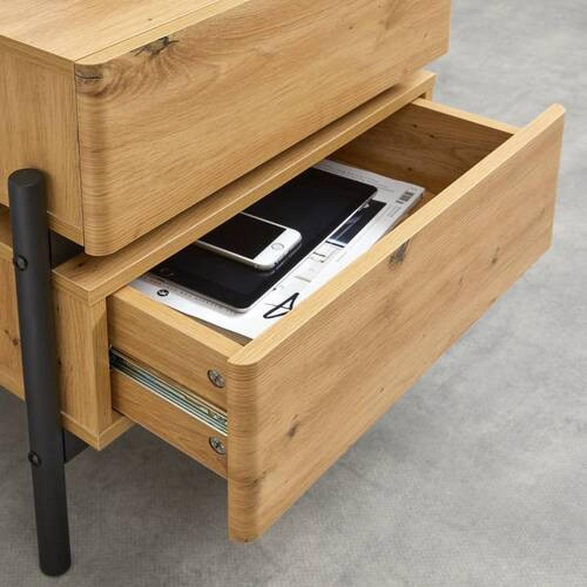 Nachttisch Jasmina Schwarz/Eichefarben MDF - Eichefarben/Schwarz, MODERN, Holz/Metall (53/50/41,5cm) - Bessagi Home