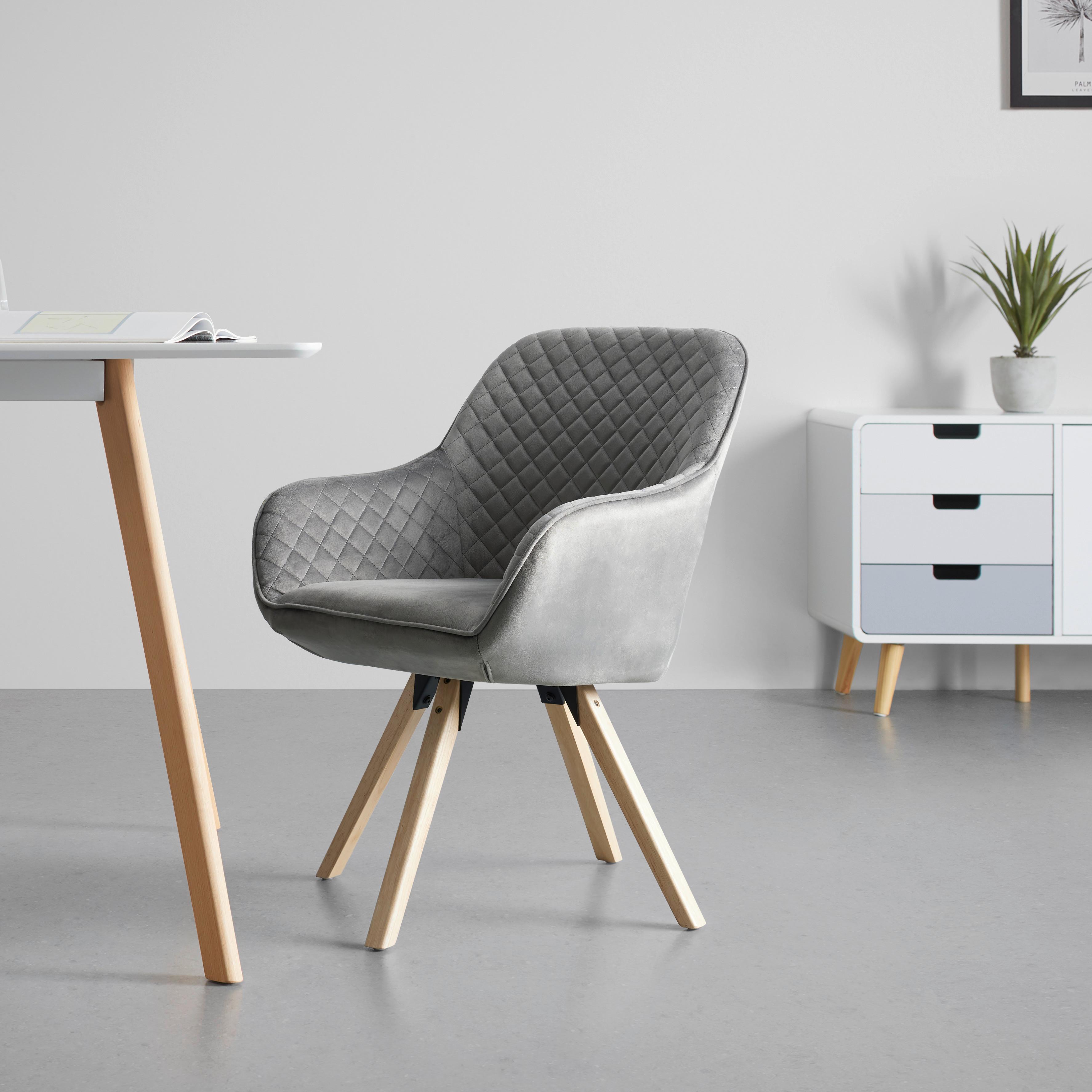 Armlehnstuhl Bago in Grau Samtbezug drehbar - Naturfarben/Grau, Modern, Holz/Textil (58/85/57cm) - Mömax