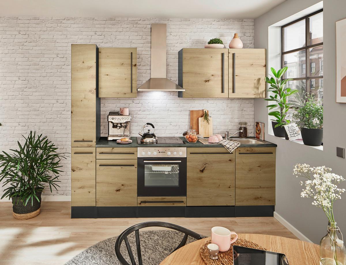 Küchenblock Jazz mit Geräten ca.250cm Eiche/Anthrazit - Anthrazit/Schwarz, LIFESTYLE, Holzwerkstoff/Kunststoff (250cm) - P & B