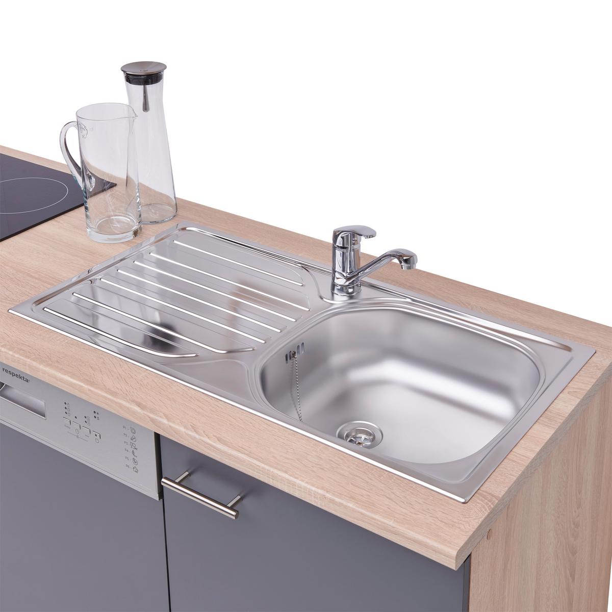 Küchenblock ECONOMY 310 Grau/Eiche B: ca. 310 cm - Eichefarben/Grau, Basics, Holzwerkstoff (310cm) - Respekta
