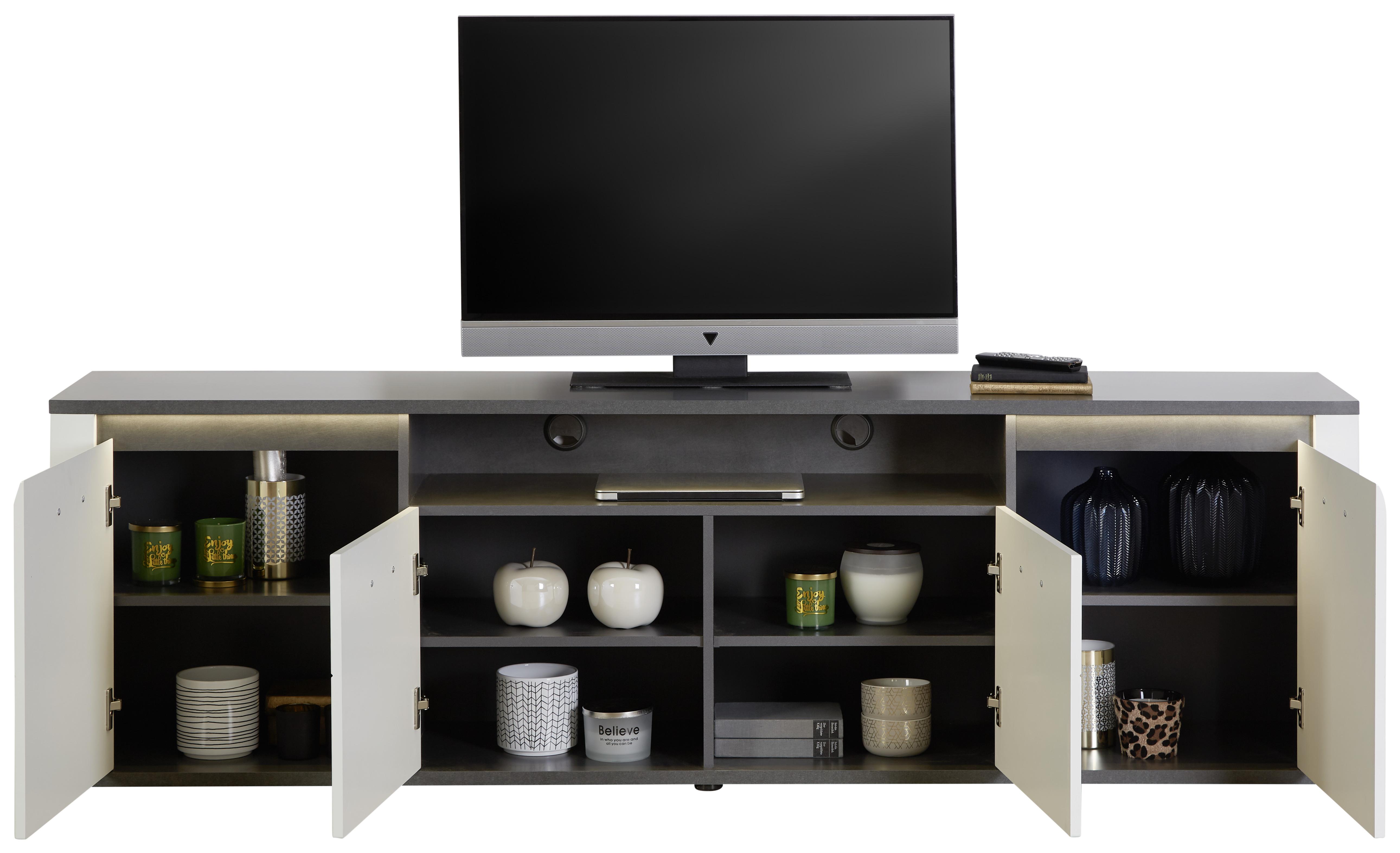 Tv Komoda Alassio - bijela/boje grafita, Moderno, drvni materijal/metal (203,6/62/40,5cm) - Modern Living