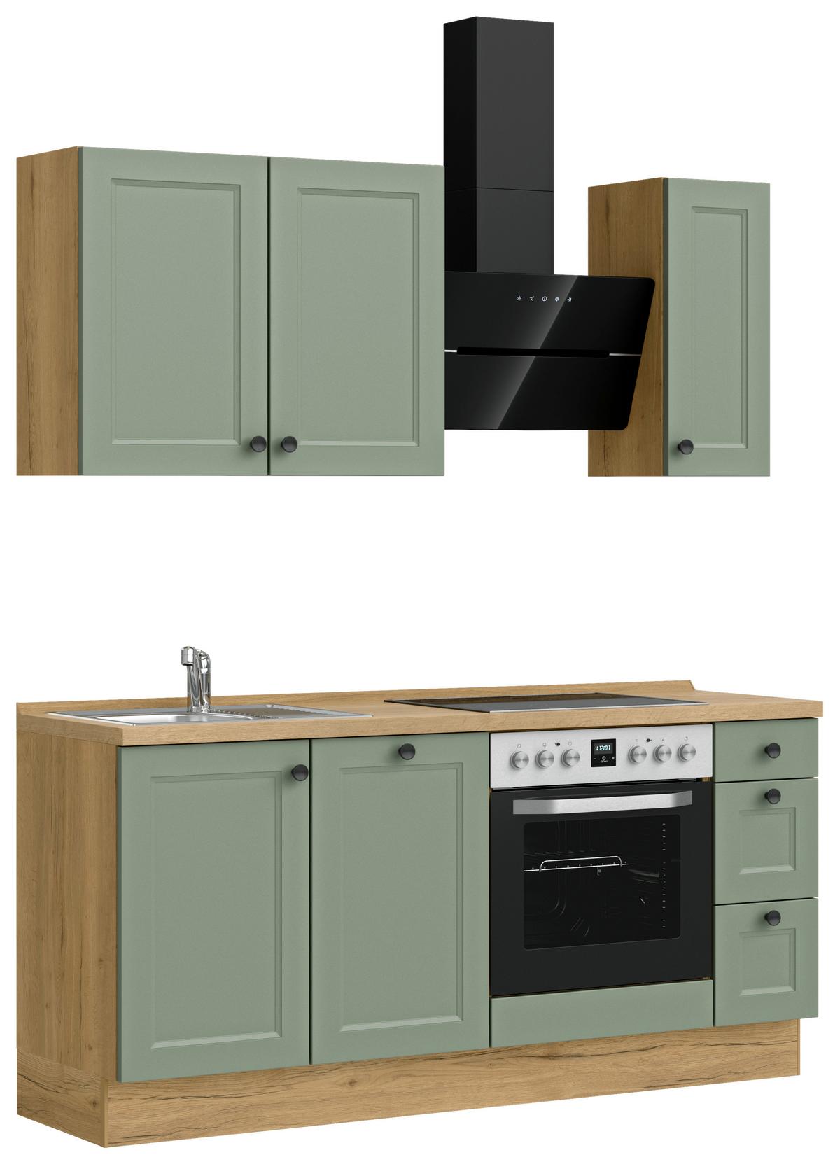 Küchenblock Cascada High m. Geräten Schilfgrün - Schilfgrün/Eichefarben, MODERN, Holzwerkstoff/Metall (180cm) - Nobilia