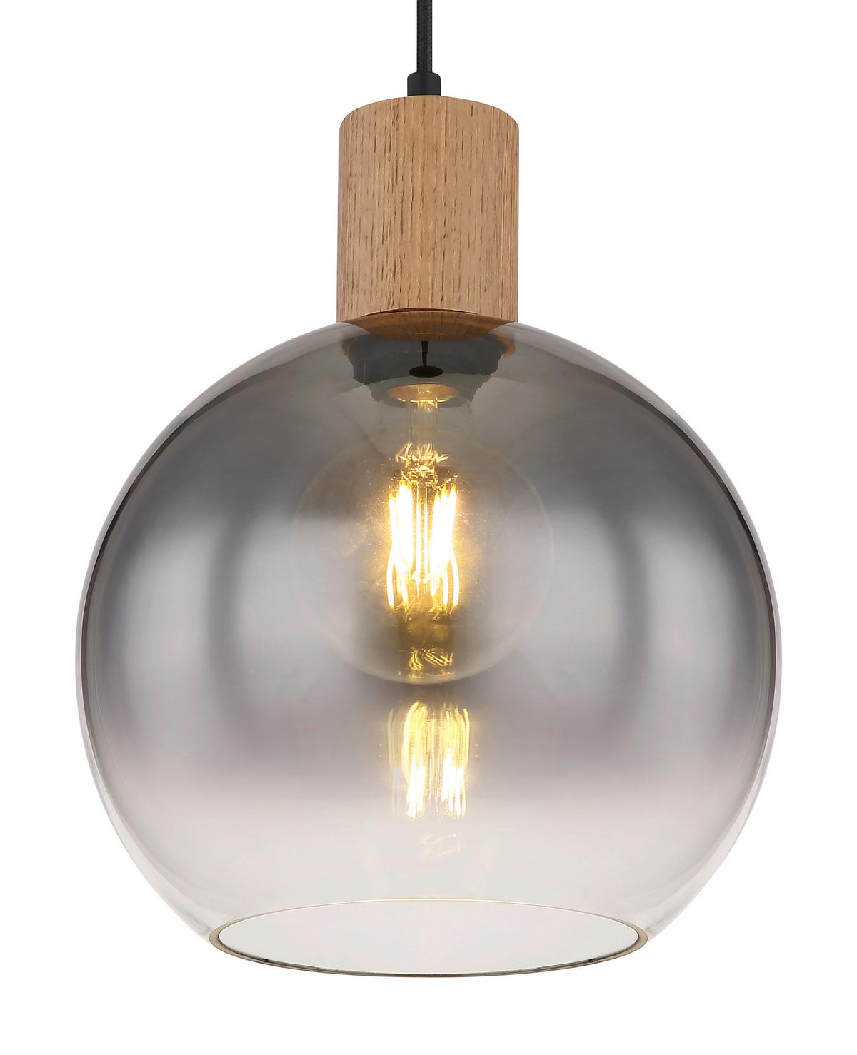 Hängeleuchte Moitas max. 40 Watt - Schwarz/Naturfarben, Natur, Glas/Holzwerkstoff (25/120cm) - Globo