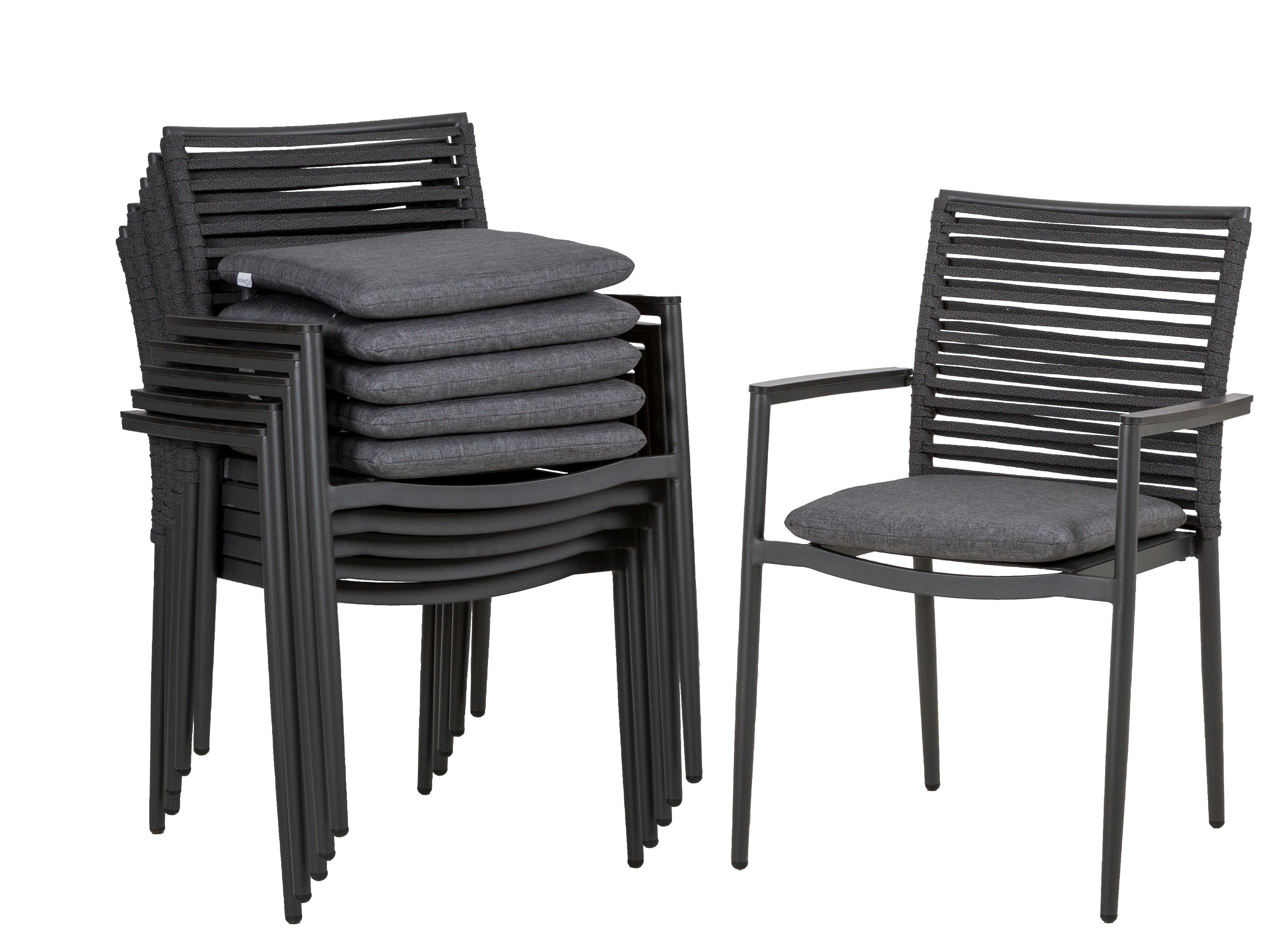 Gartensessel-Set 6-tlg. stapelbar New Jersey Metall - Dunkelgrau/Anthrazit, Basics, Holzwerkstoff/Kunststoff (61/57/86cm) - Acamp