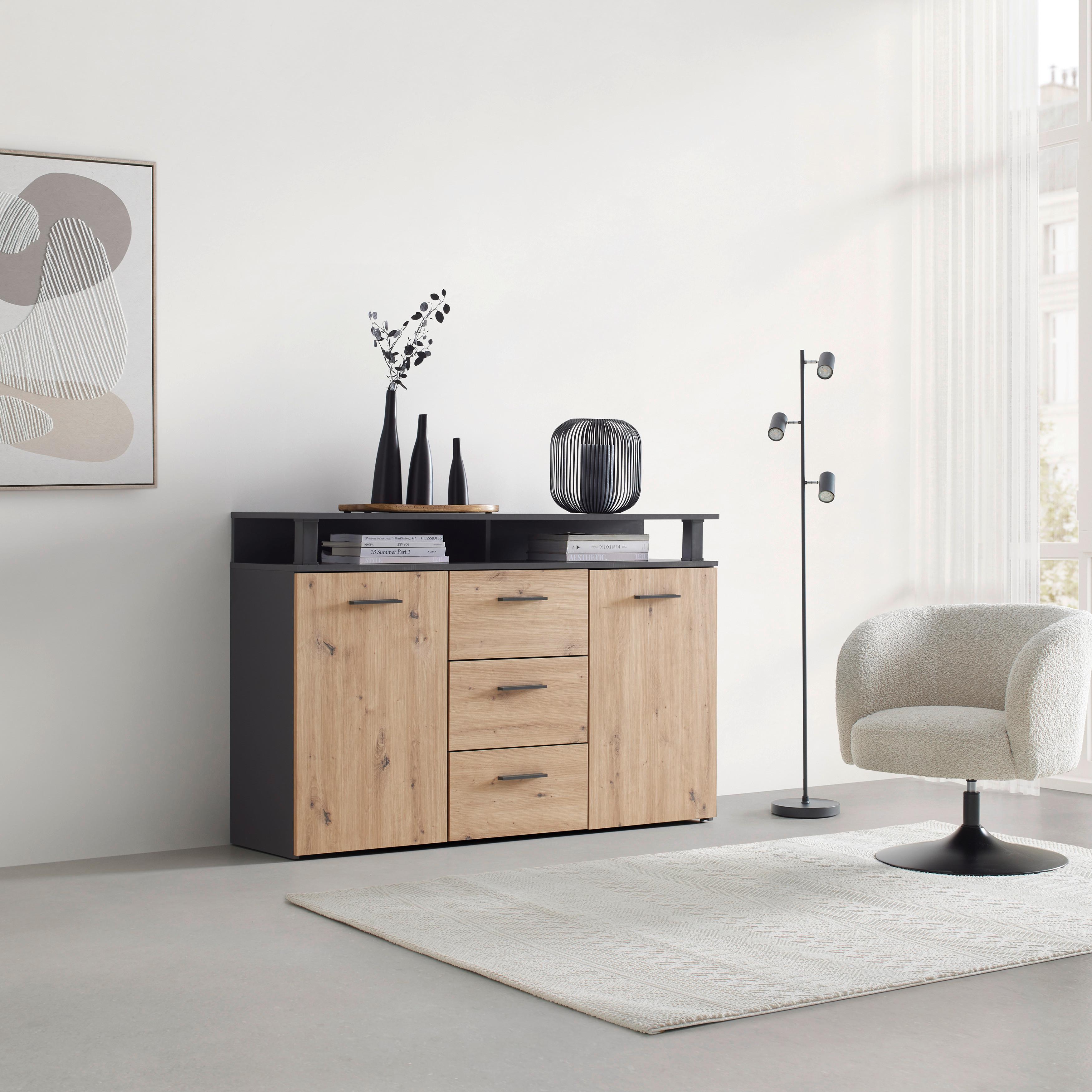 Sideboard Montana Anthrazit/Eiche Artisan - Anthrazit/Schwarz, MODERN, Holzwerkstoff/Kunststoff (140/90,6/38cm) - Mömax