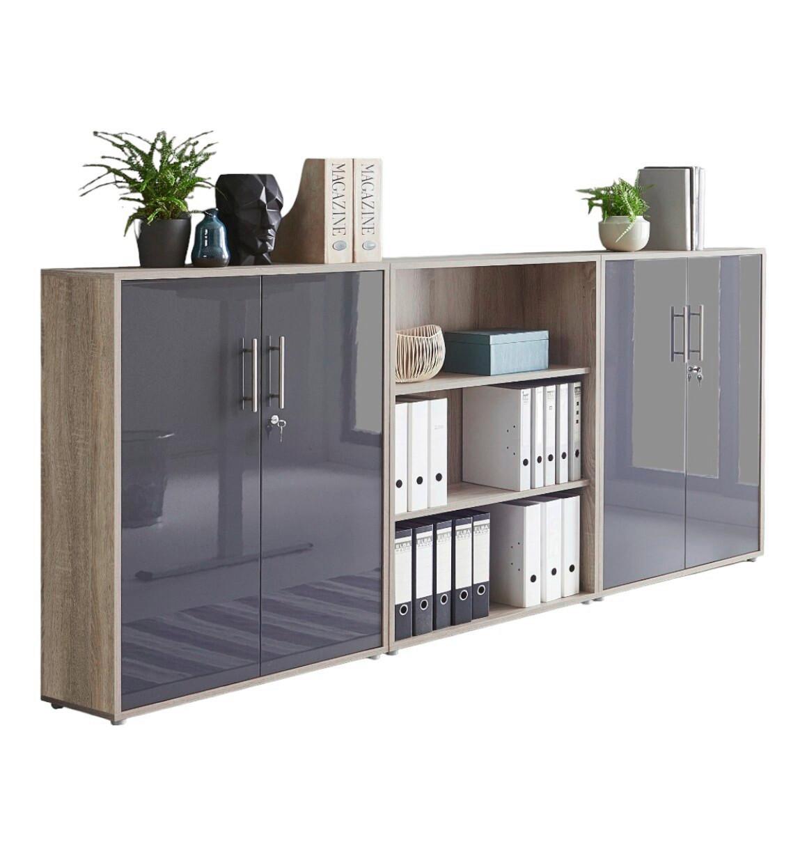 Aktenschrank Office Edition Sw Set 9 Eiche/Anthrazit - Anthrazit Hochglanz/Sonoma Eiche, MODERN, Holzwerkstoff (253,2/113,6/33cm) - MID.YOU