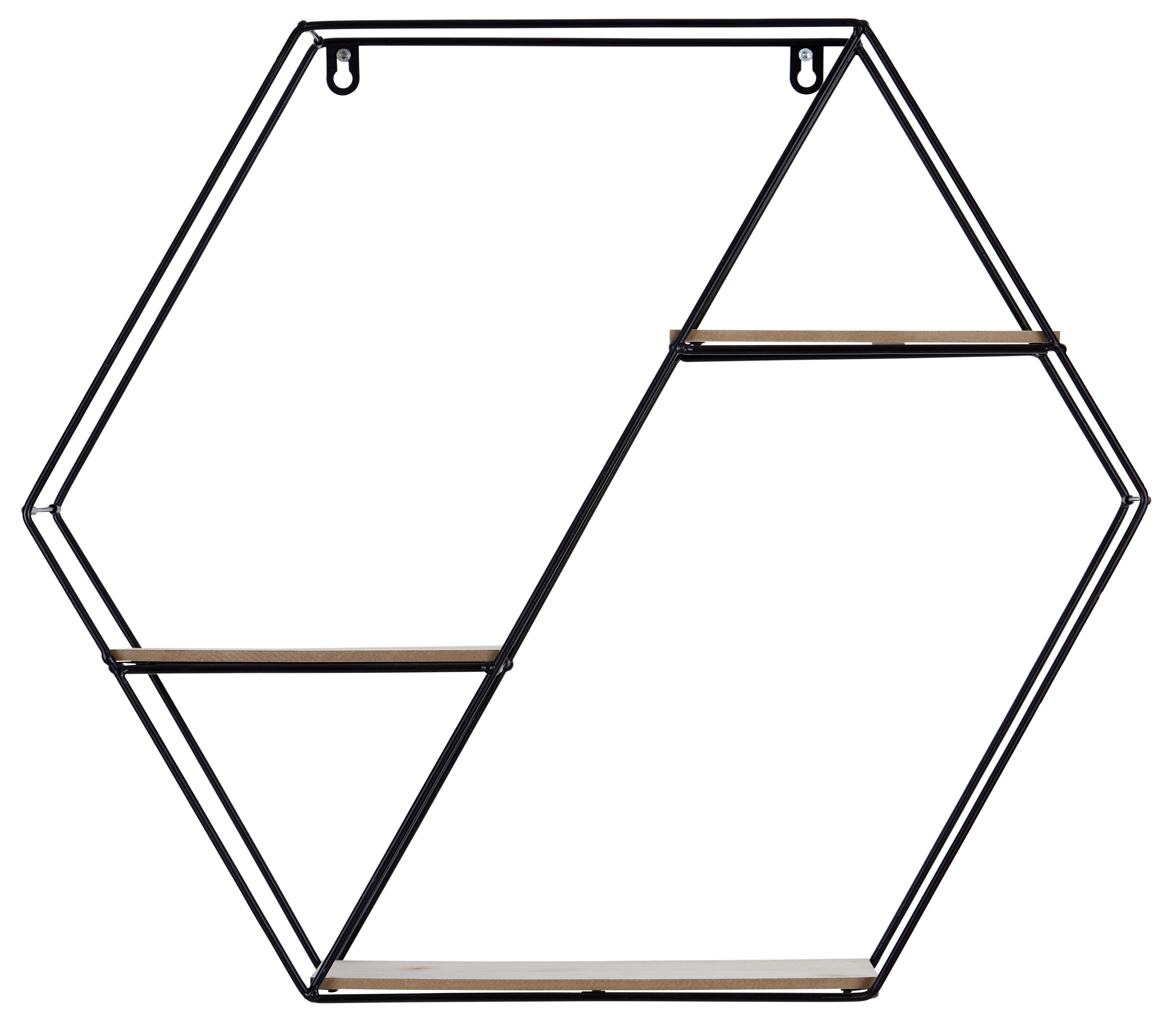 Stenski Regal Rom 3 - pinija/črna, Moderno, kovina/leseni material (58/51/15cm) - Modern Living