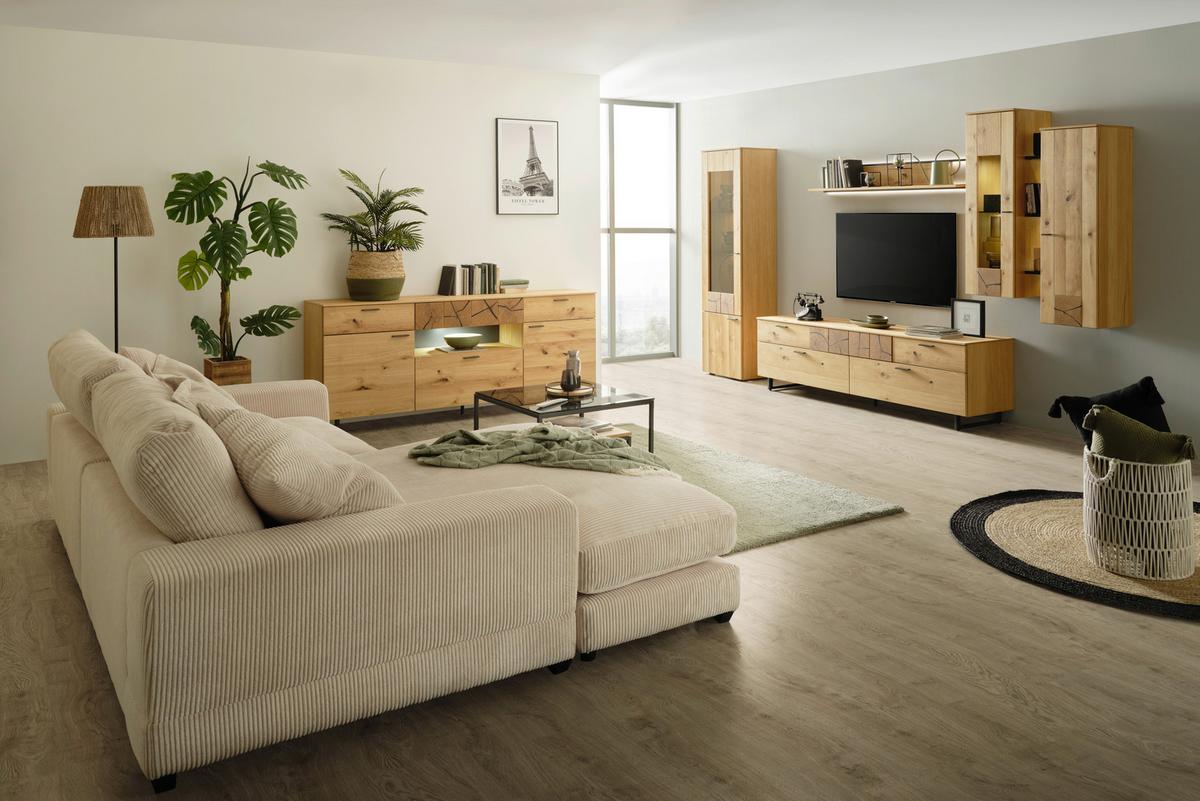 Vitrine in Eichefarben - Eichefarben/Schwarz, Modern, Glas/Holzwerkstoff (55/199/41cm) - Premium Living