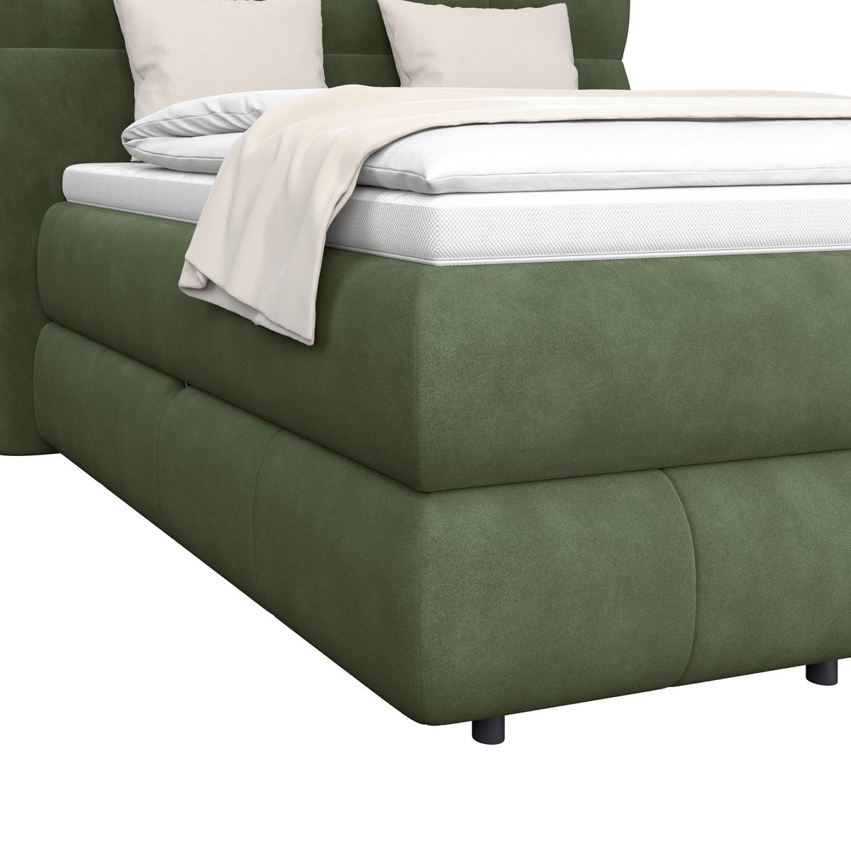 Boxspring Krevet Carmelo - tamno zelena/crna, Trend, tekstil/plastika (140/200cm) - Premium Living