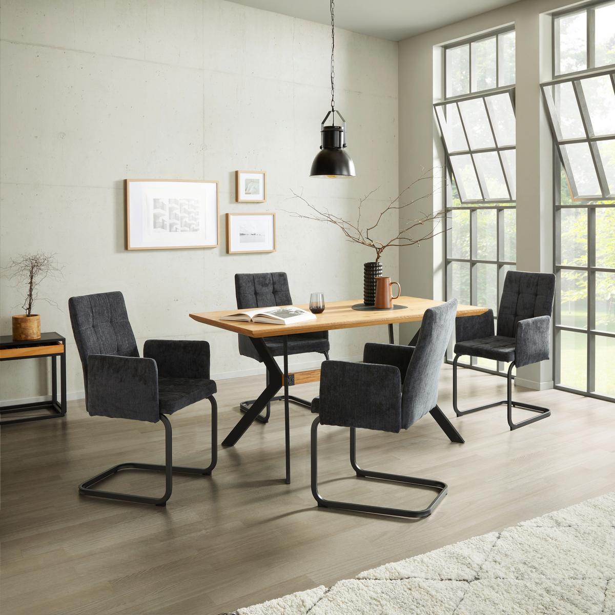 KRZESŁO Z PODŁOKIETNIKAMI BORDAL - ciemnoszary/czarny, Modern, metal/tkanina (52/91/59,5cm) - MID.YOU