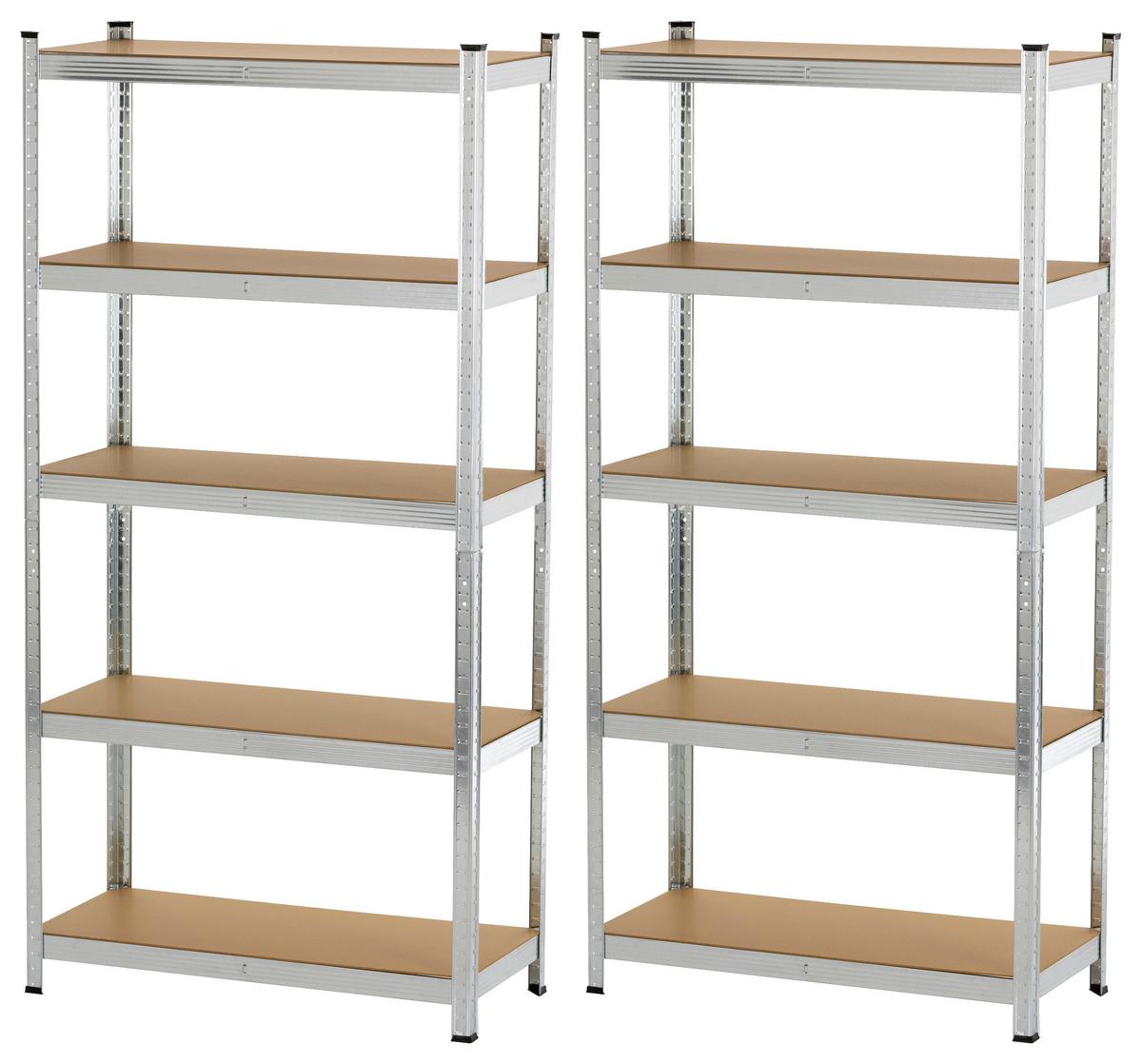 Schwerlastregal Johann Naturfarben/Silber, 2-teilig - Silberfarben/Naturfarben, KONVENTIONELL, Holzwerkstoff/Metall (90/180/40cm) - Mömax
