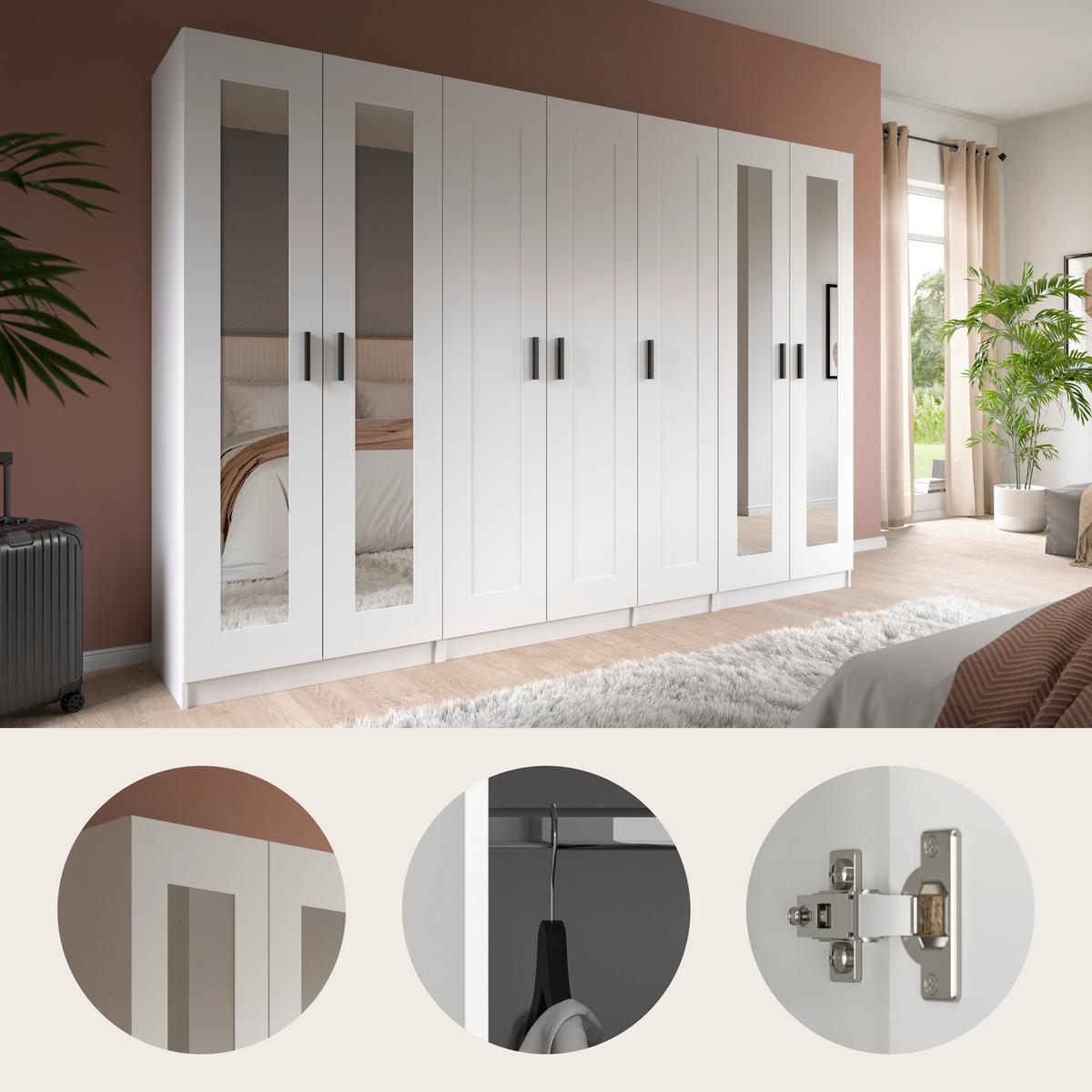 Drehtürenschrank Visby Weiß - Schwarz/Weiß, ROMANTIK / LANDHAUS, Holzwerkstoff/Kunststoff (280/194/56cm) - Livetastic
