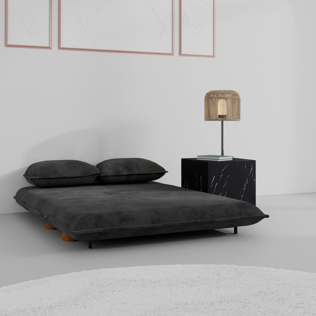 Schlafsofa Bella Dunkelgrau Bouclé - Dunkelgrau/Naturfarben, MODERN, Holz/Textil (141/77/85cm) - Bessagi Home