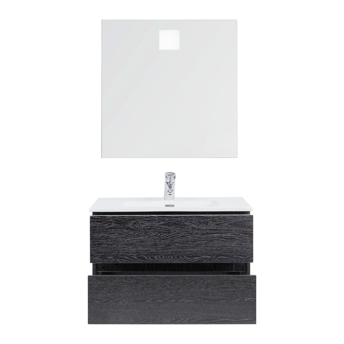 SZAFKA Z UMYWALKĄ MATTEO - kolor naturalny/czarny, Modern, materiał drewnopochodny/szkło (76/50/46,5cm) - Bessagi Home