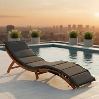 Gartenliege Honopu Naturfarben inkl. Auflage - Grau/Akaziefarben, KONVENTIONELL, Holz/Textil (54/60/180cm) - Gardenson