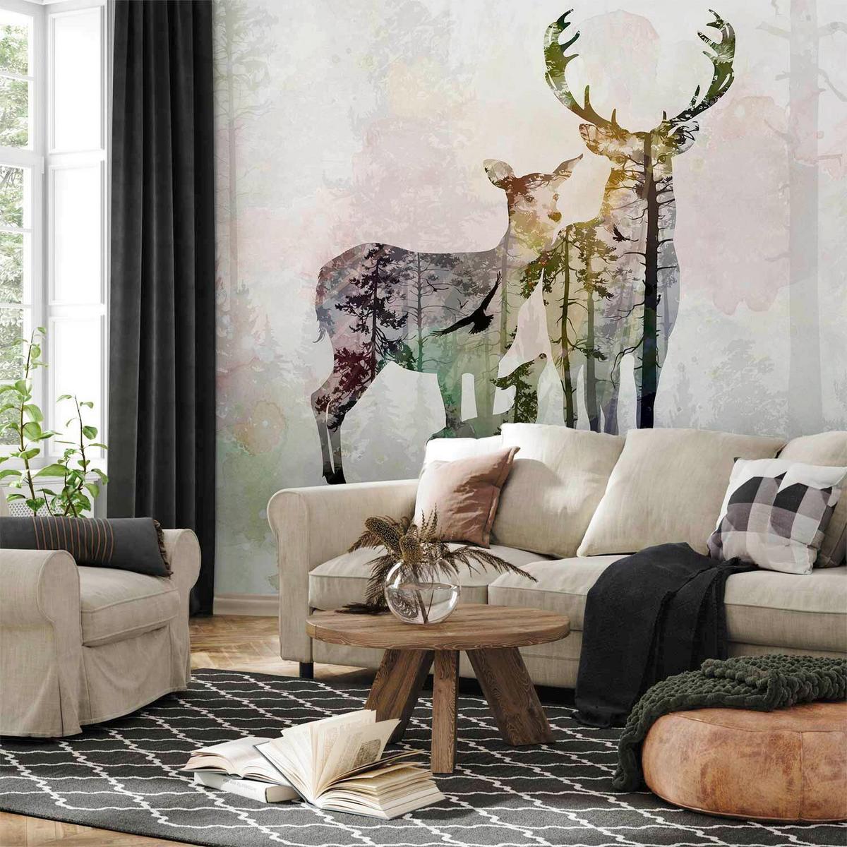 Fotótapéta Forest Family - többszínű/fehér, Lifestyle, textil (400/280cm) - artgeist