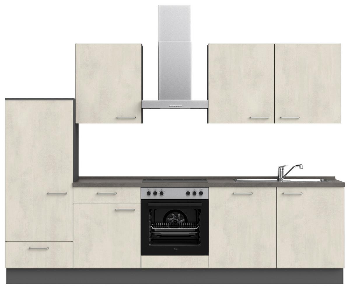 Küchenblock Riva Low m. Geräten Weiß - Schieferfarben/Edelstahlfarben, MODERN, Holzwerkstoff/Metall (300cm) - Nobilia