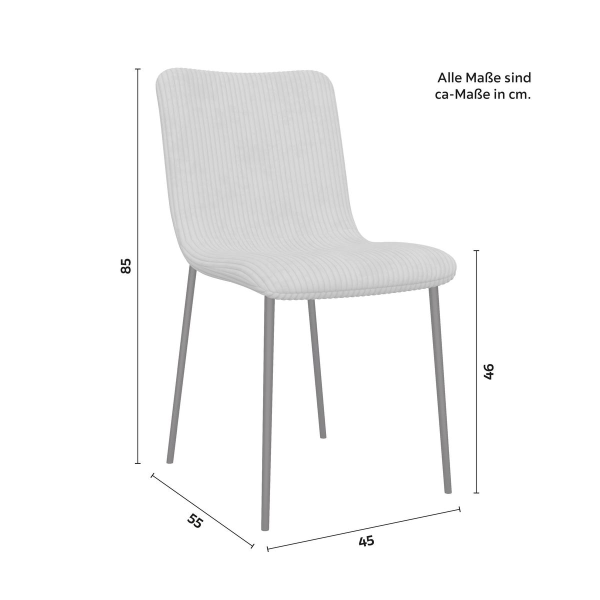 Stuhl Amy Hellgrau Cord Gepolstert - Hellgrau/Schwarz, MODERN, Holz/Textil (45/85/55cm) - Bessagi Home