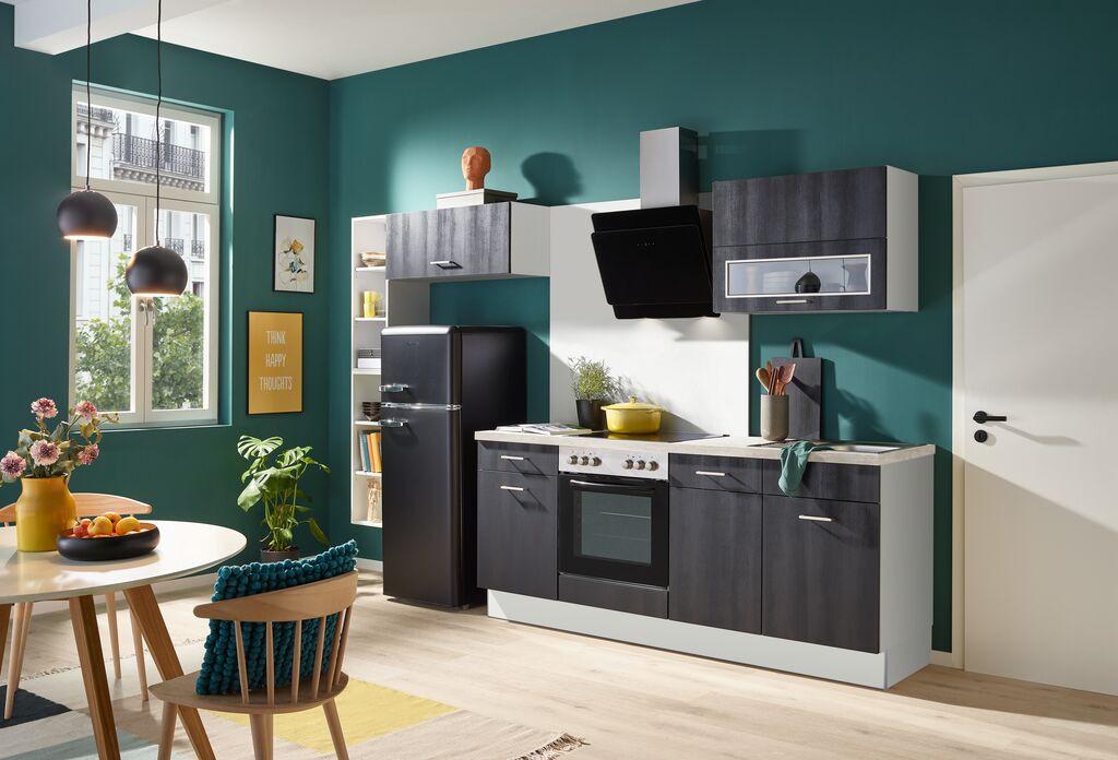 Küchenblock IP2200 in Schwarz/Eichefarben - Eichefarben/Schwarz, MODERN, Holzwerkstoff - Impuls