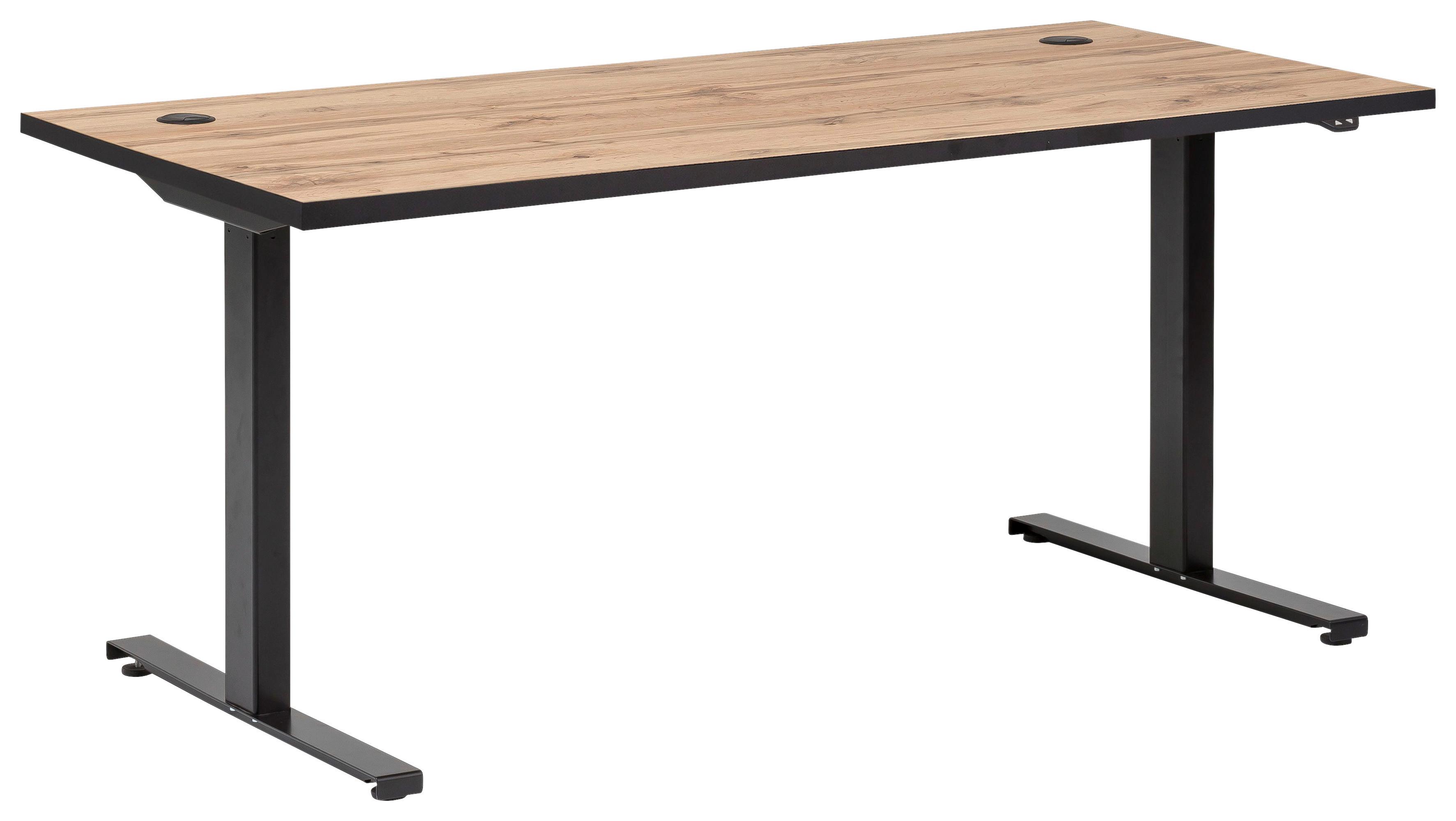 Schreibtisch Serie 2000 ca 160x75 cm Eiche - Eichefarben/Schwarz, KONVENTIONELL, Holzwerkstoff/Metall (160/70,5-117/75cm) - MID.YOU