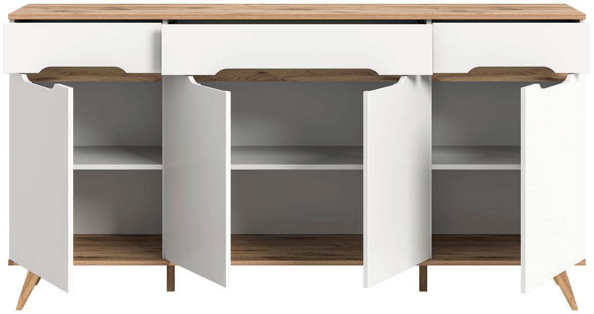 Komoda Stockholm, Barva Hrasta, Bela - barve hrasta/bela, Design, leseni material (185/95/40cm) - MID.YOU