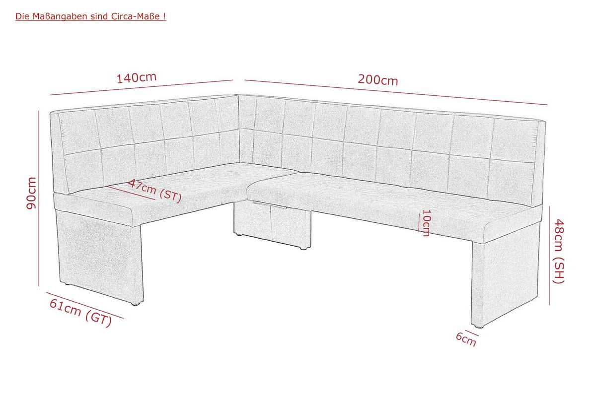 ECKBANK MELANIE REB - Anthrazit, MODERN, Holz/Textil (200/90cm) - P & B