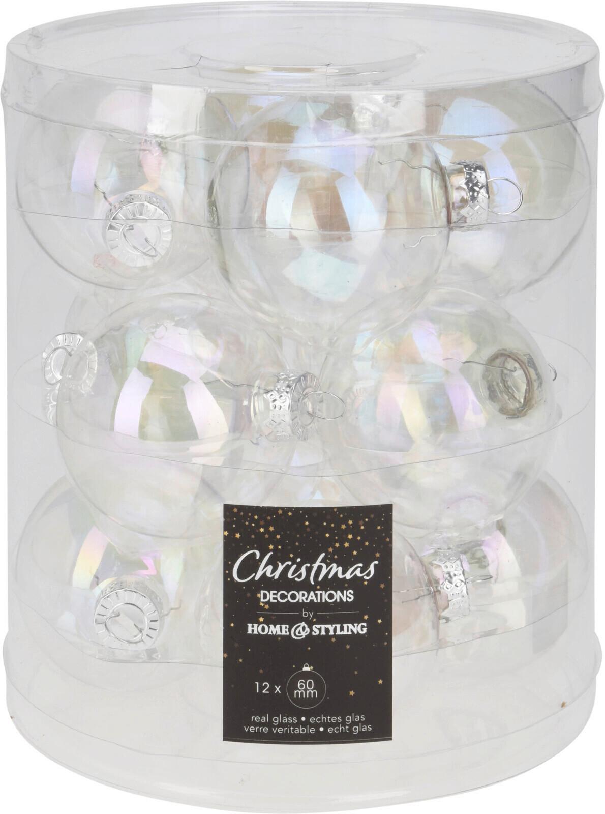 Set de globuri din sticlă 12/1 cca. 6 cm Leni - transparent, Basics, sticlă (15/18cm)