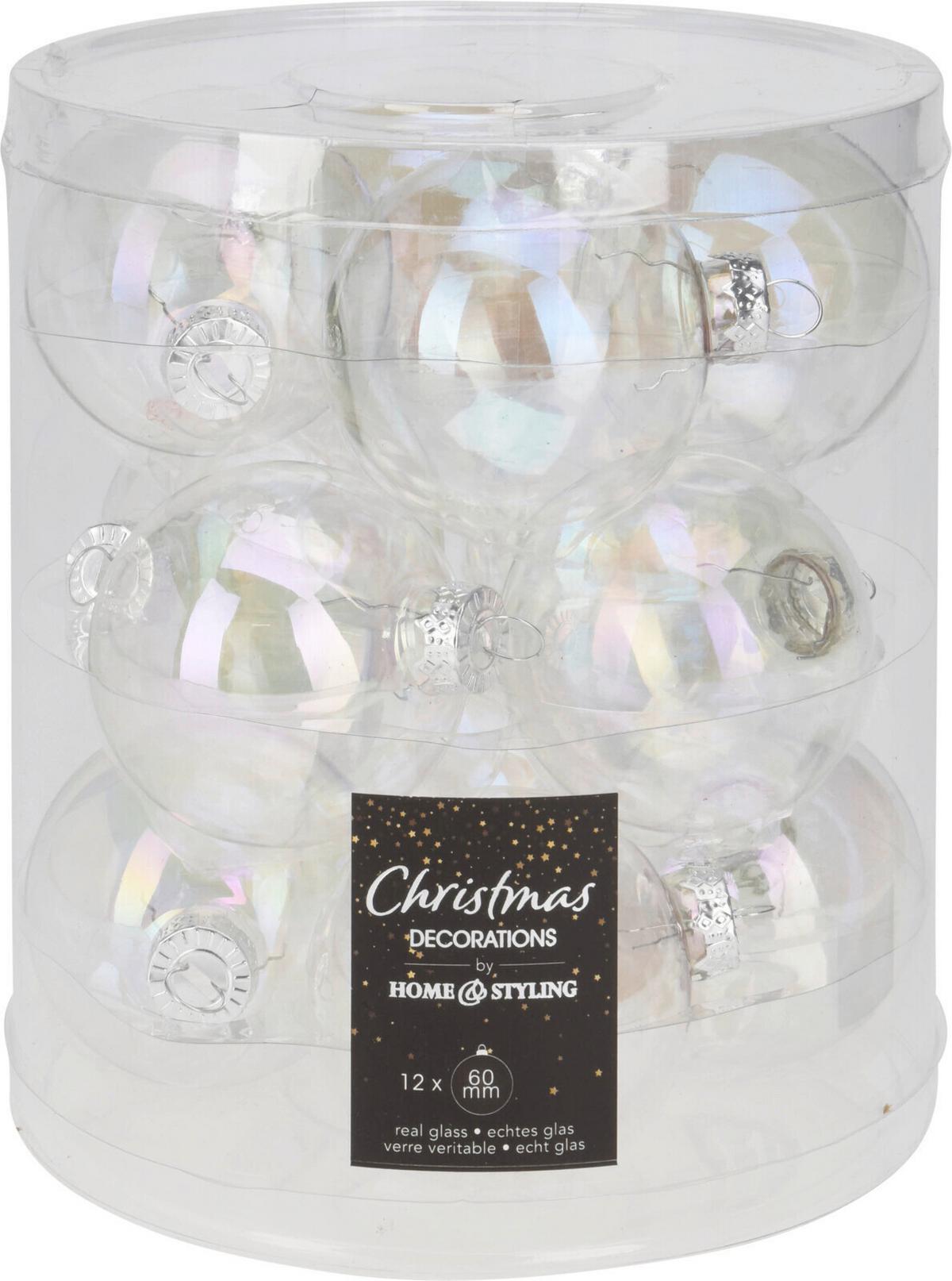 Set de globuri din sticlă 12/1 cca. 6 cm Leni - transparent, Basics, sticlă (15/18cm)