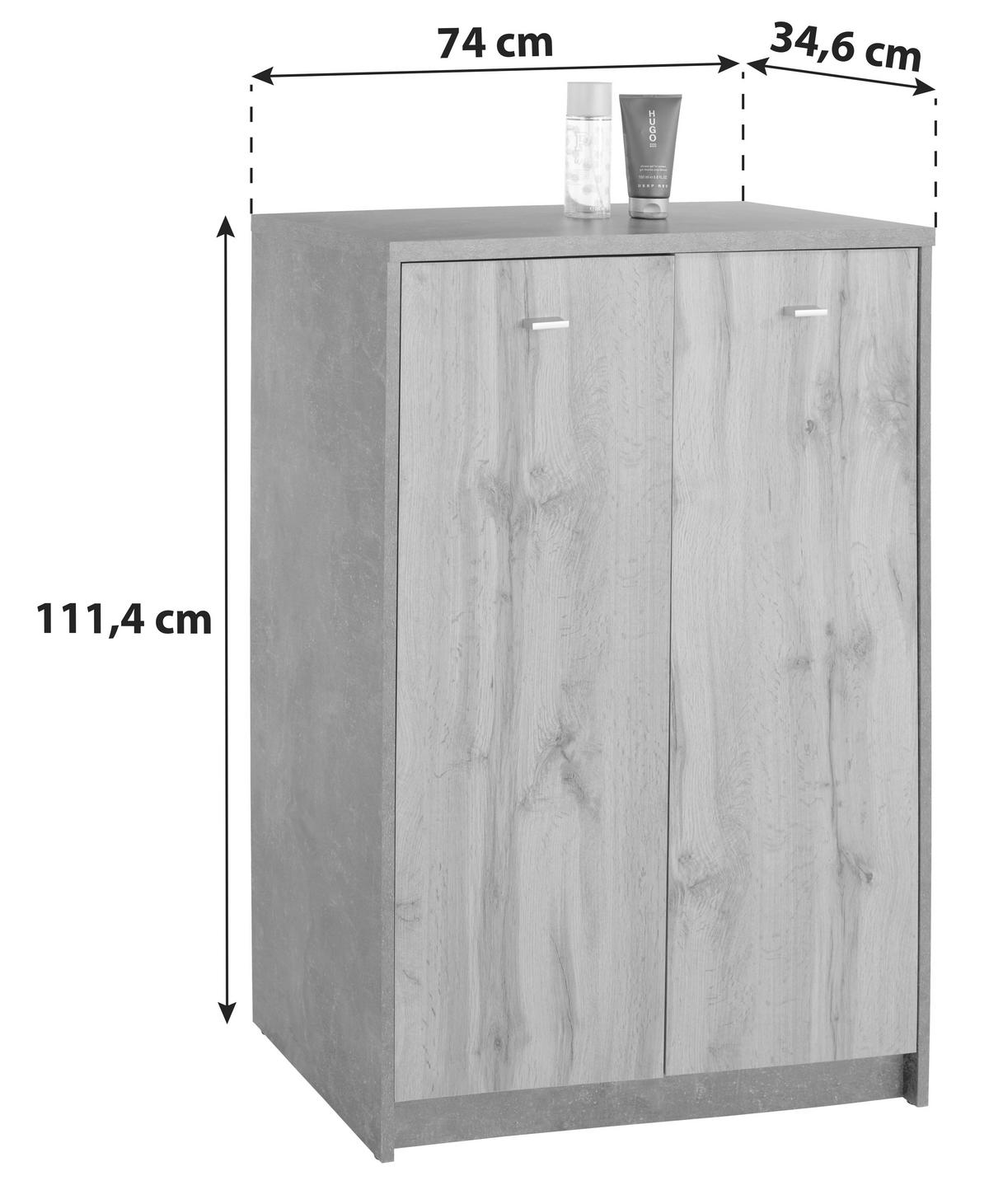 Komód 2 Ajtó 4-You - tölgyfa színű/szürke, Modern, faalapú anyag (74/111.4/34,6cm)
