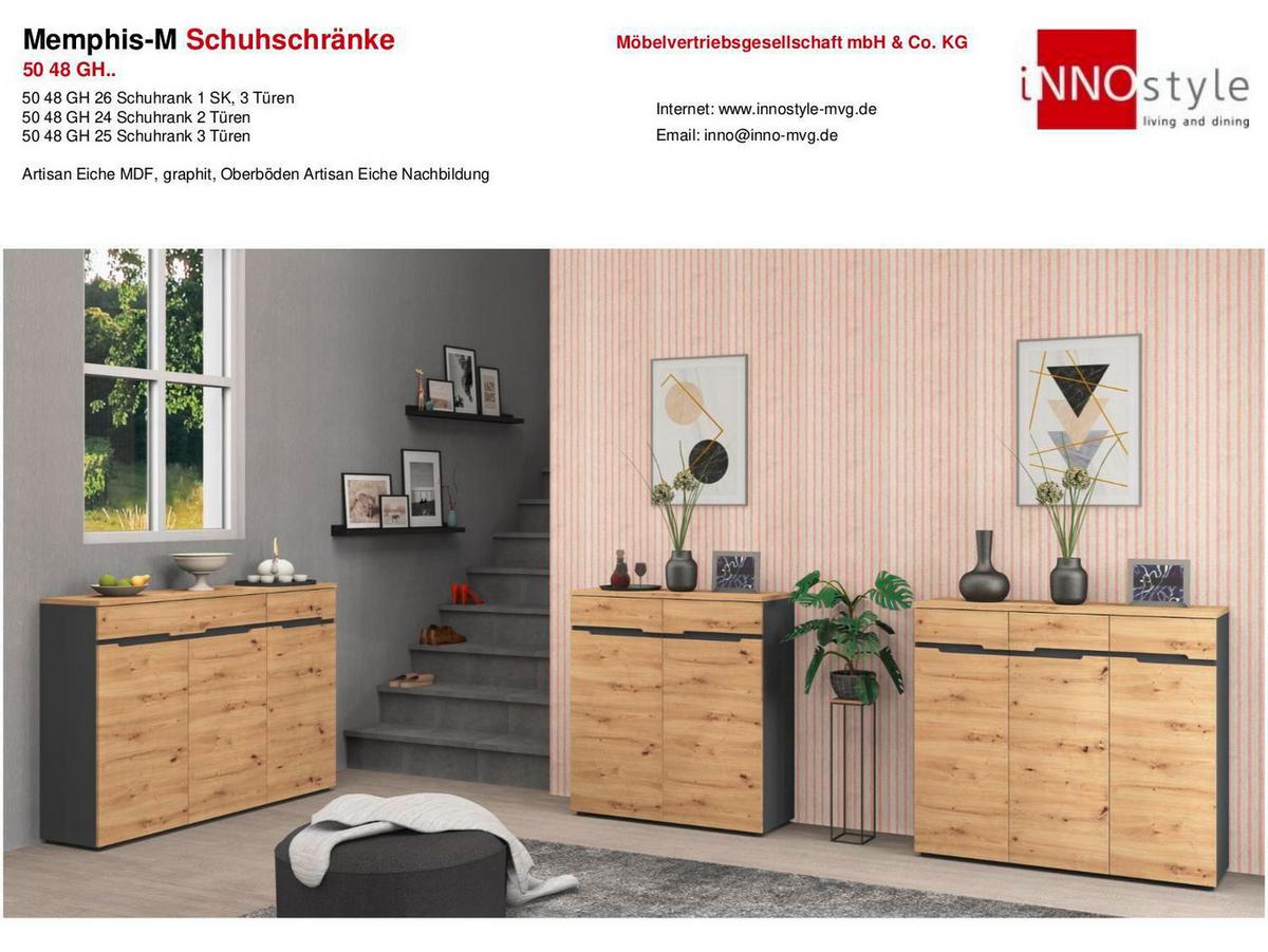 Kommode Memphis Graphitfarben/Eiche Artisan - Graphitfarben/Schwarz, Modern, Holzwerkstoff (100/107/38cm) - Mömax