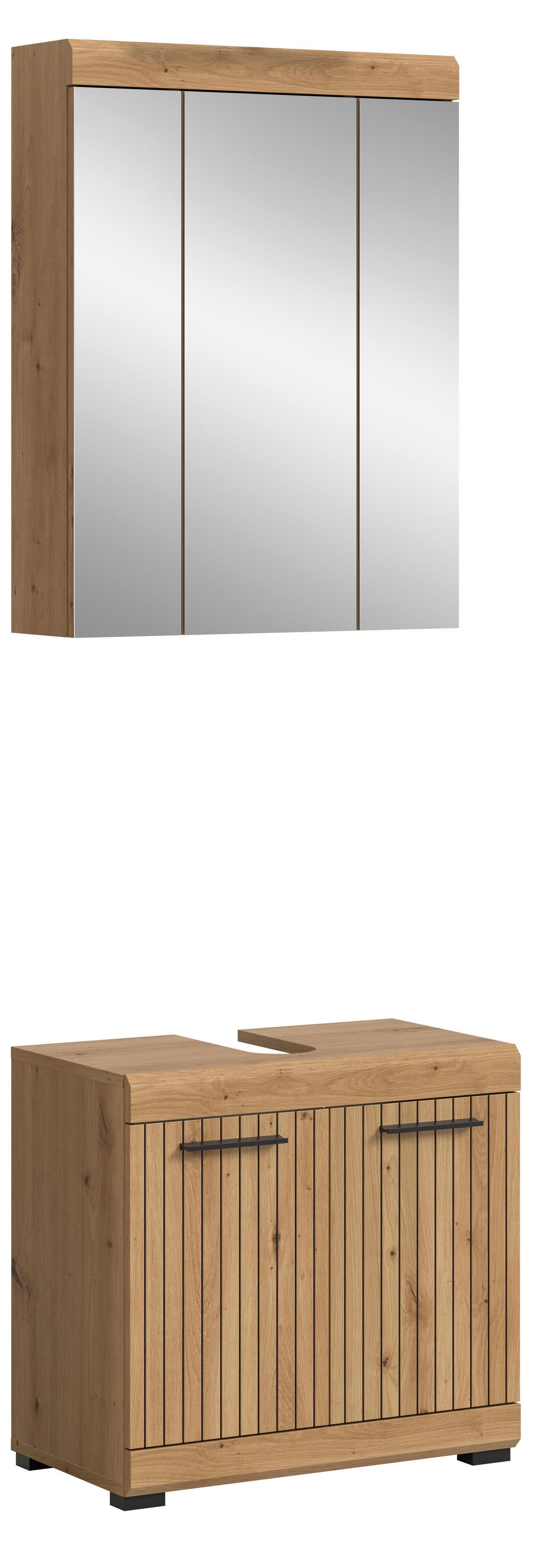 Badezimmer Scout Eiche Artisan 2-teilig - Schwarz/Eiche Artisan, Trend, Glas/Holzwerkstoff (60cm) - MID.YOU